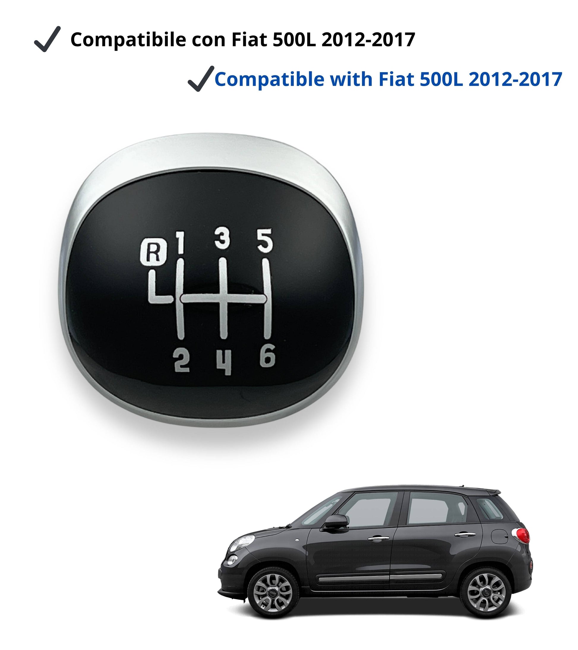 Lente Placca per Pomello Leva Cambio 6 Marce Nero Lucido e Argento, Compatibile con Fiat 500L 2012–2017, Verifica i Codici OEM Prima dell’Acquisto
