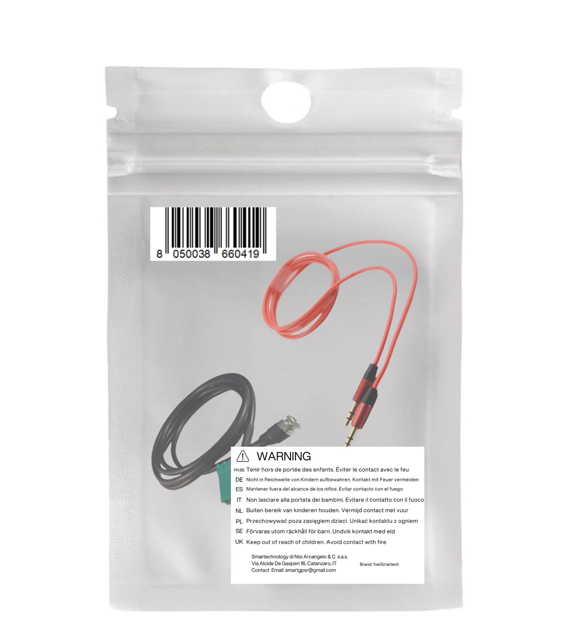 Fiat Bravo Female Jack Aux Cable Kit + Rubber Coated Audio Cable Gold-Plated Aluminum Connectors (Red) For Fiat Bravo Production Since 2007 Radio Visteon Jack 3.5Mm Mp3 Smartphone Iphone