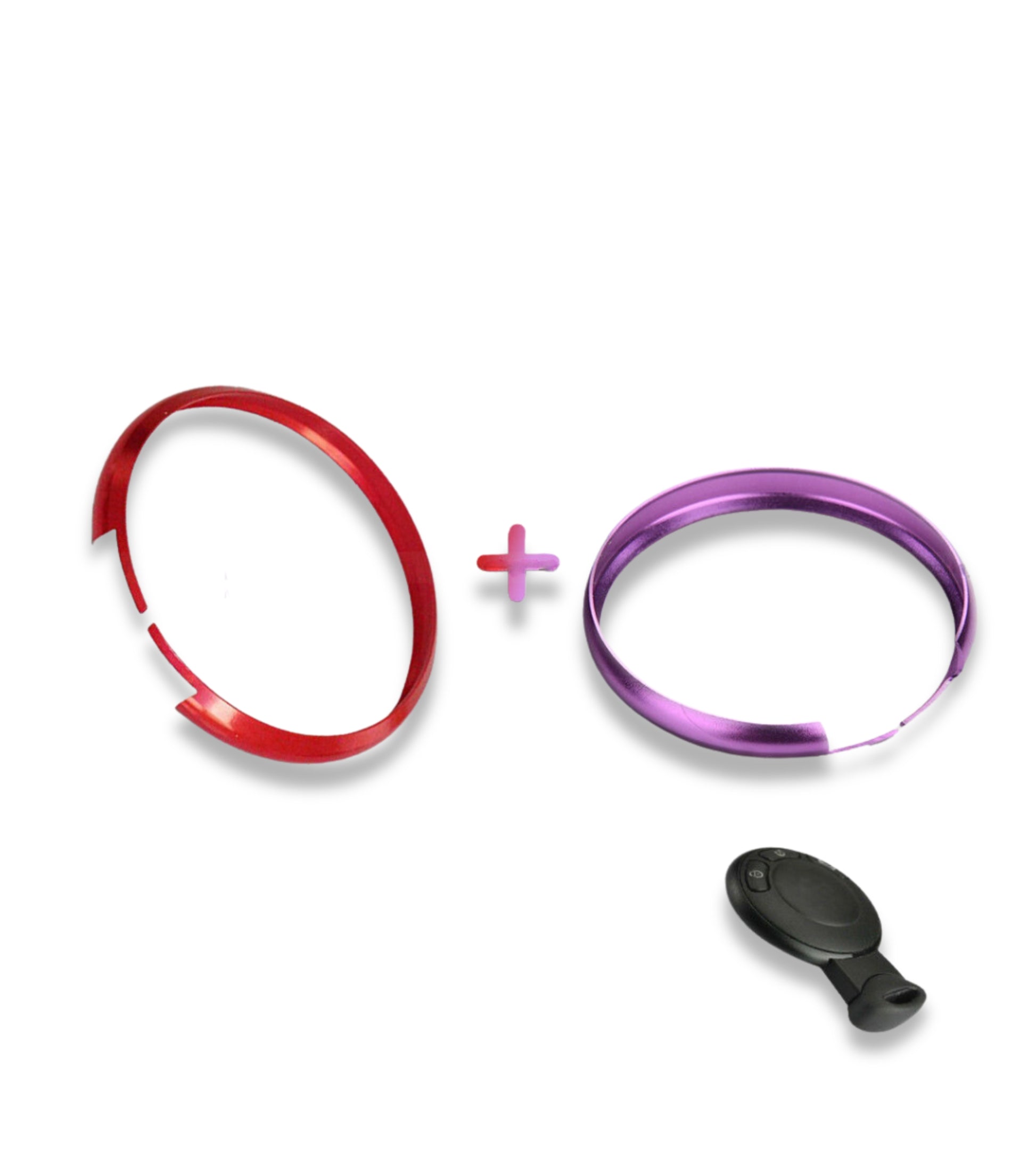 Anello Decorativo in Alluminio 2 Pezzi Rosso e Viola Compatibile con Mini Cooper One D S Countryman Guscio Scocca Telecomando Chiave Portachiavi