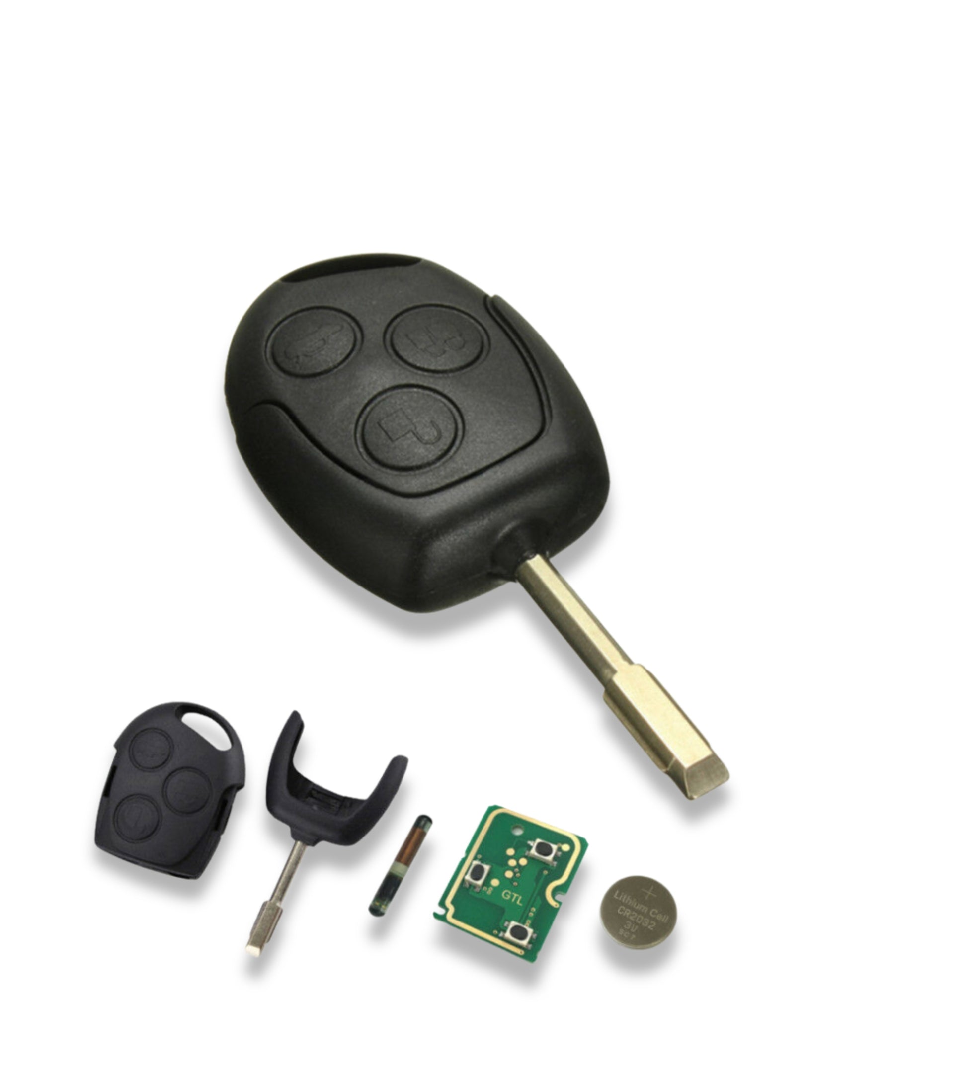 Chiave Guscio Scocca Telecomando 3 Tasti Compatibile con Ford Fiesta Focus Mondeo Ka Transit con Lama Transponder +4D60 Chip 433Mhz E Batteria Cr2032