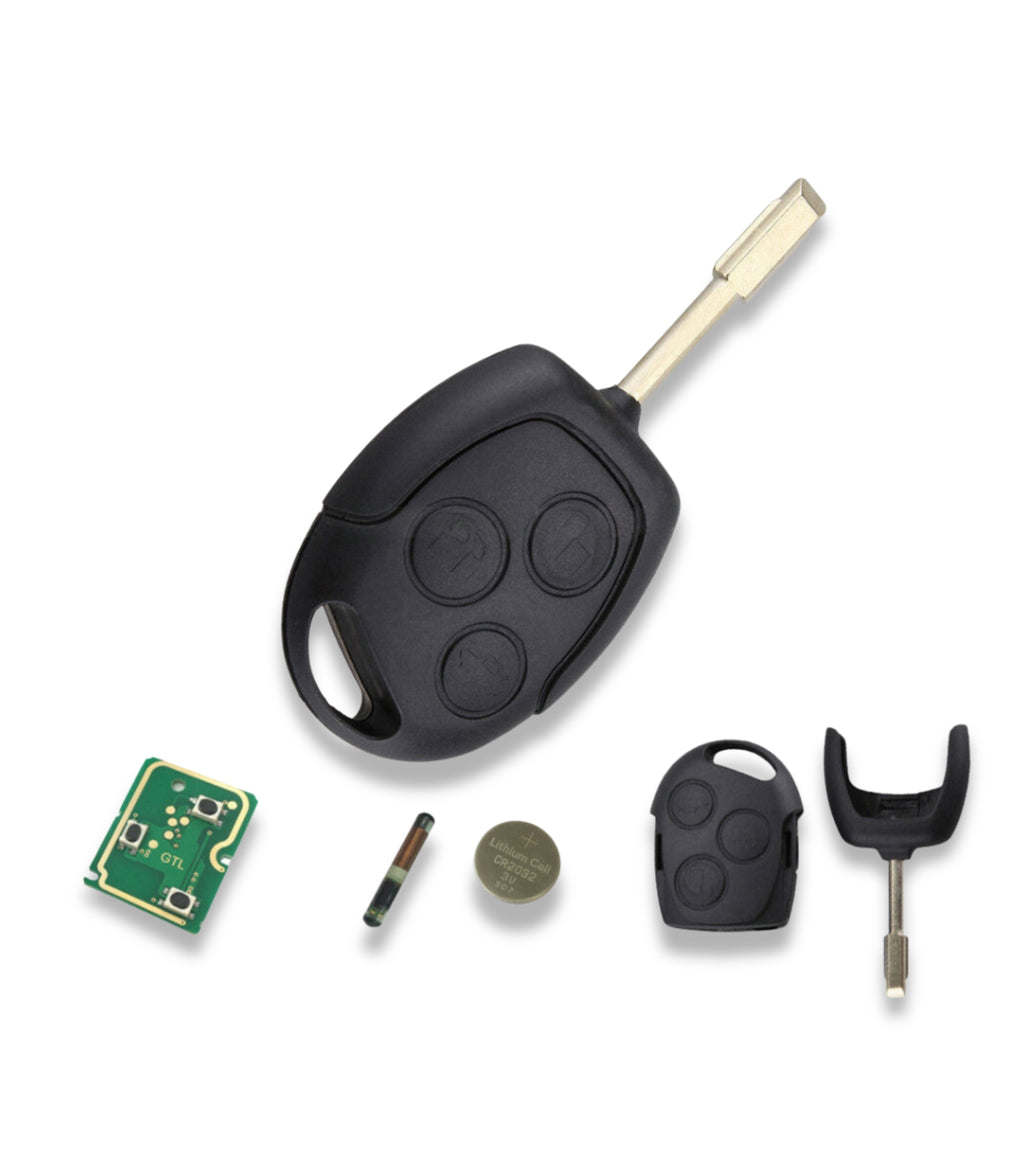 Chiave Guscio Scocca Telecomando 3 Tasti Compatibile con Ford Fiesta Focus Mondeo Ka Transit con Lama Transponder +4D60 Chip 433Mhz E Batteria Cr2032