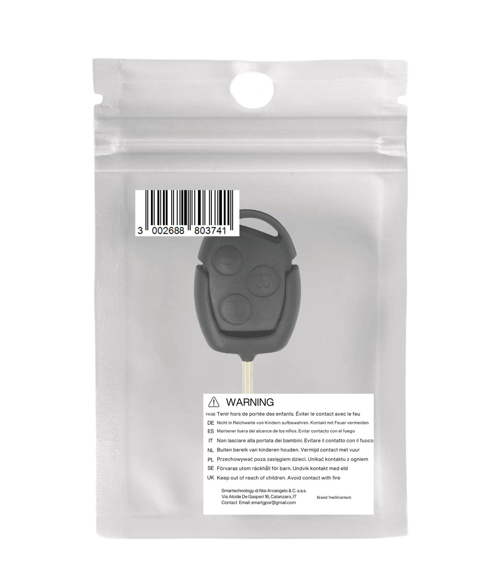 Chiave Guscio Scocca Telecomando 3 Tasti Compatibile con Ford Fiesta Focus Mondeo Ka Transit con Lama Transponder +4D60 Chip 433Mhz E Batteria Cr2032