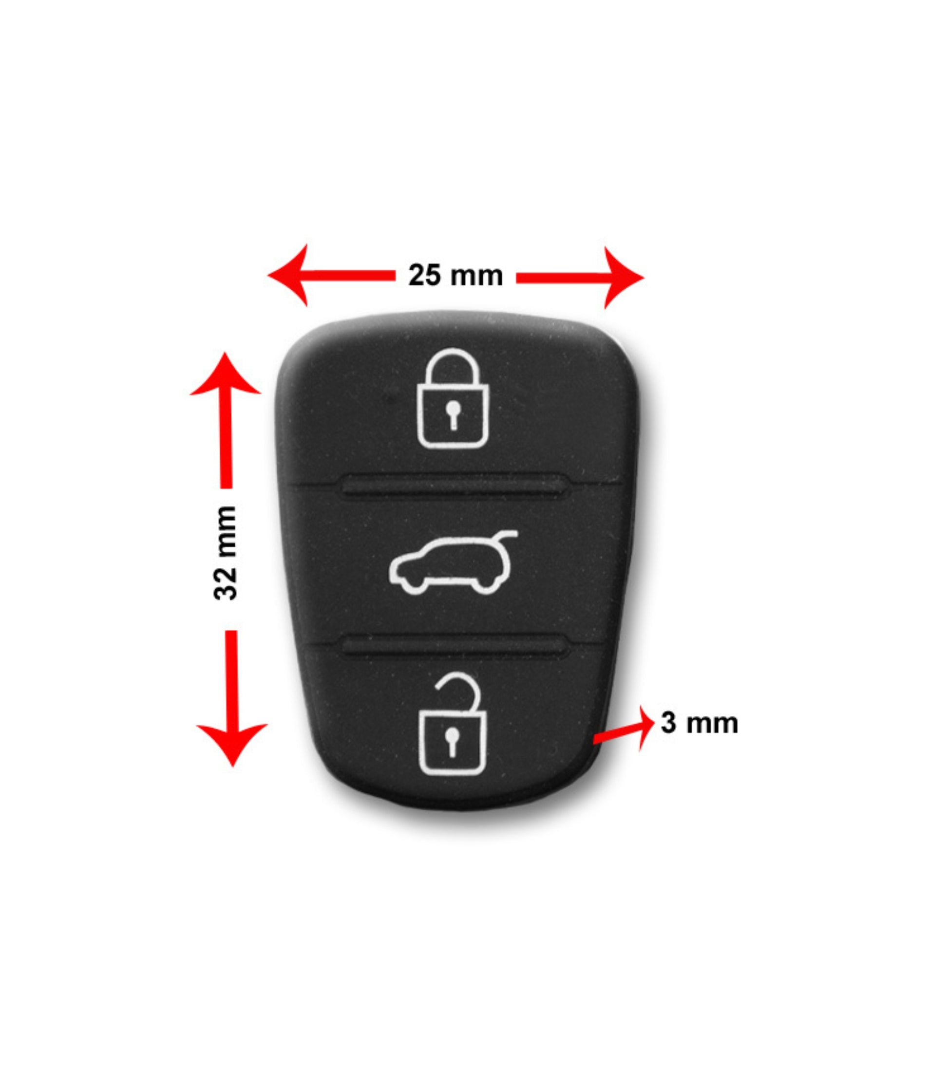 Pad Pulsanti 3 Tasti in Gomma per Guscio Scocca Cover Chiave Telecomando Compatibile con Hyundai I20 I30 e Kia Sorento Picanto