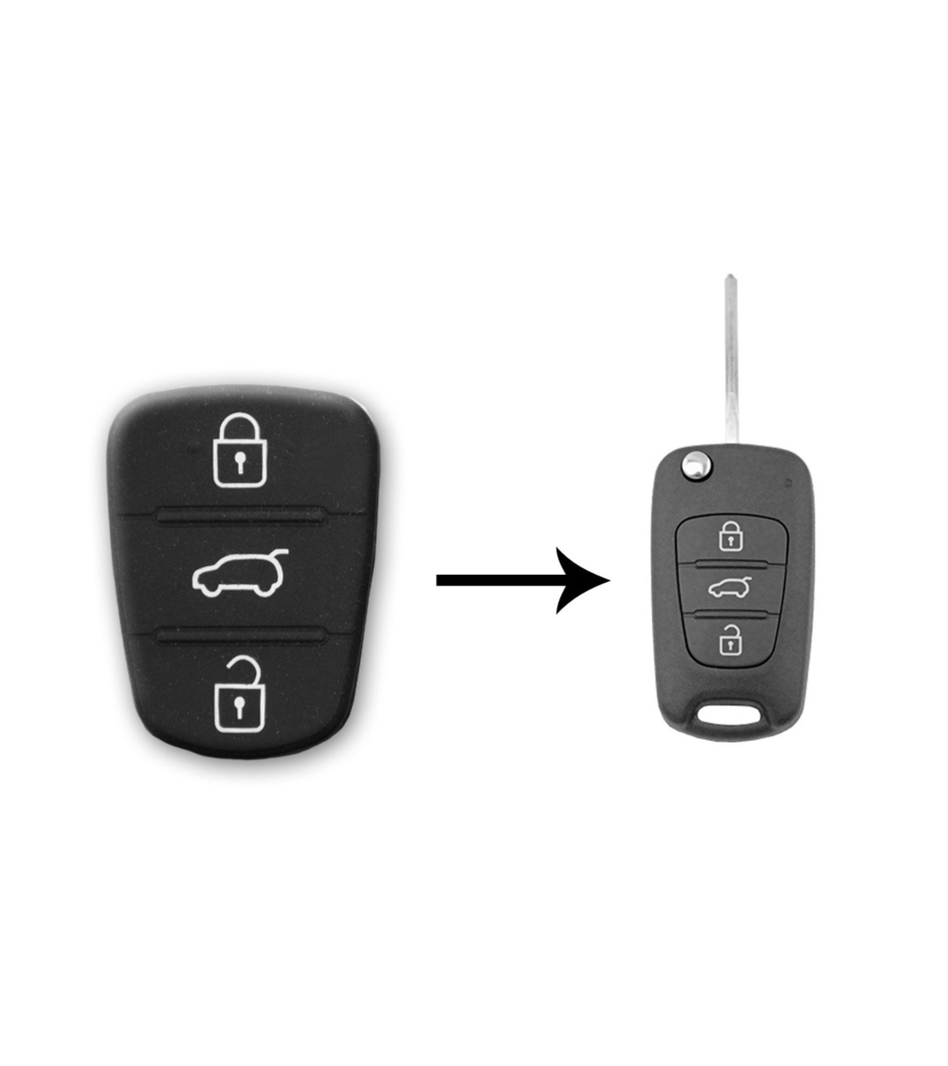 Pad Pulsanti 3 Tasti in Gomma per Guscio Scocca Cover Chiave Telecomando Compatibile con Hyundai I20 I30 e Kia Sorento Picanto