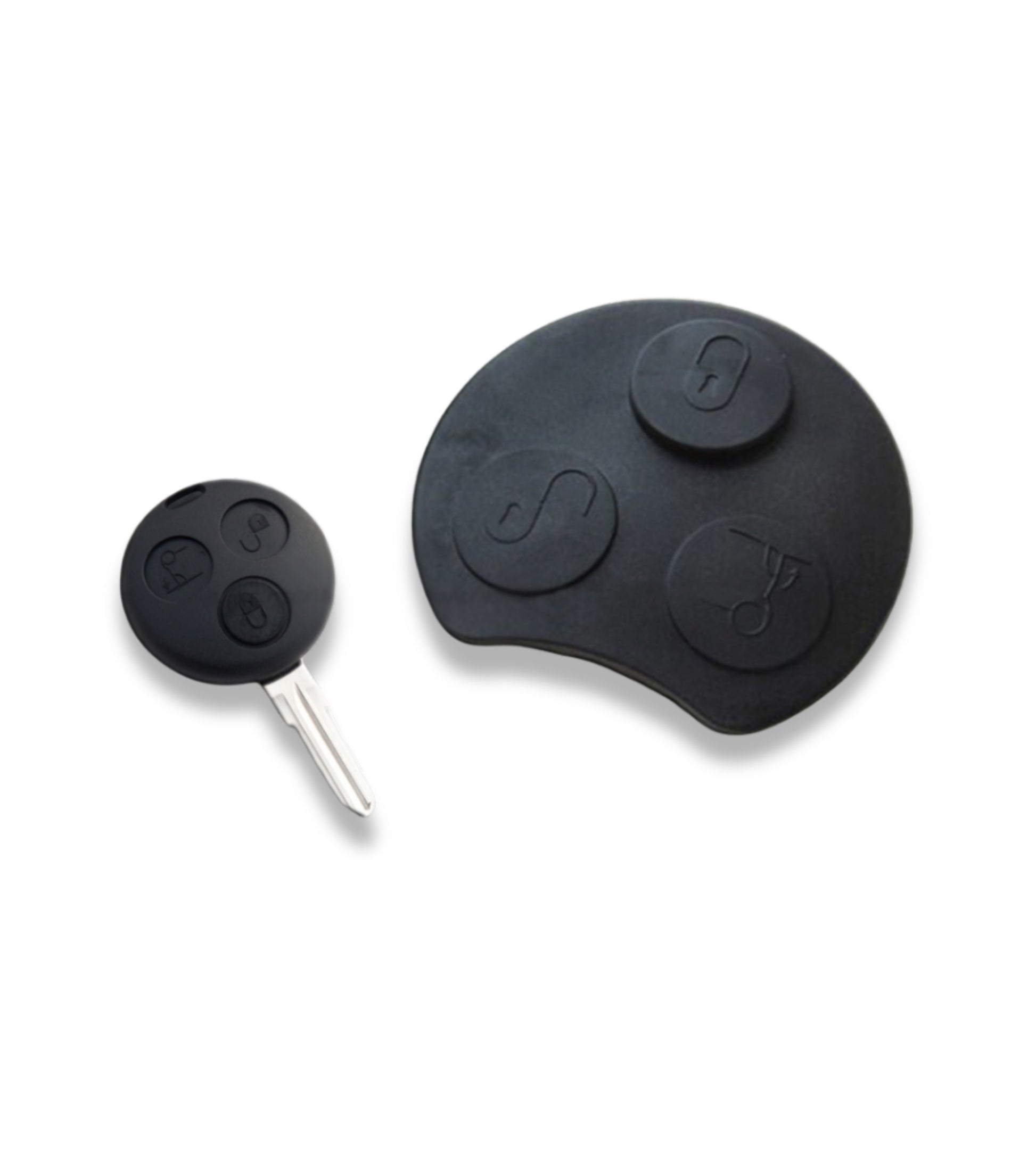 Pad Tastiera in Gomma Rigida per Guscio Cover Scocca per Chiave Telecomando 3 Tasti Compatibile con Smart Fortwo 450 Coupè