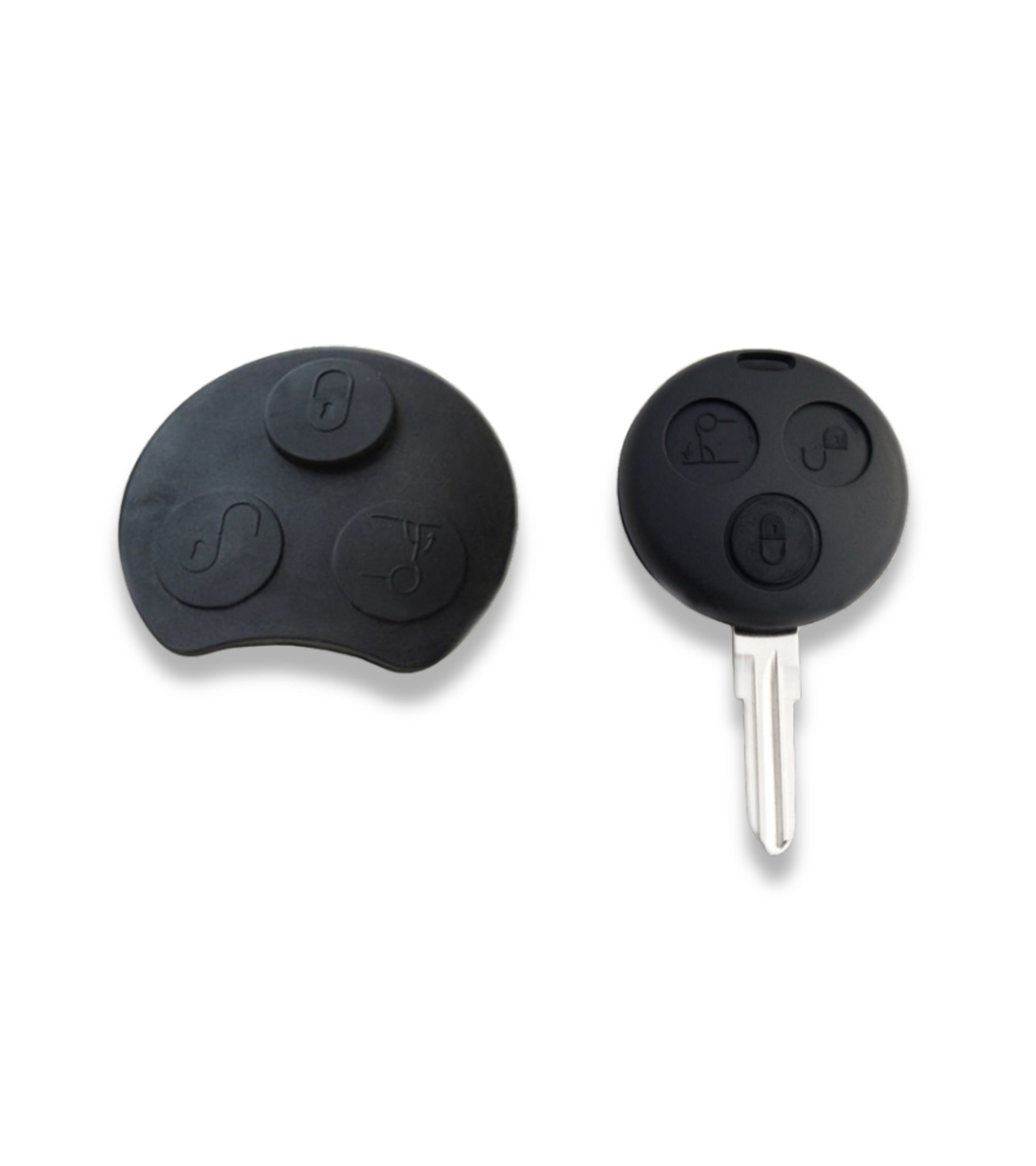 Pad Tastiera in Gomma Rigida per Guscio Cover Scocca per Chiave Telecomando 3 Tasti Compatibile con Smart Fortwo 450 Coupè