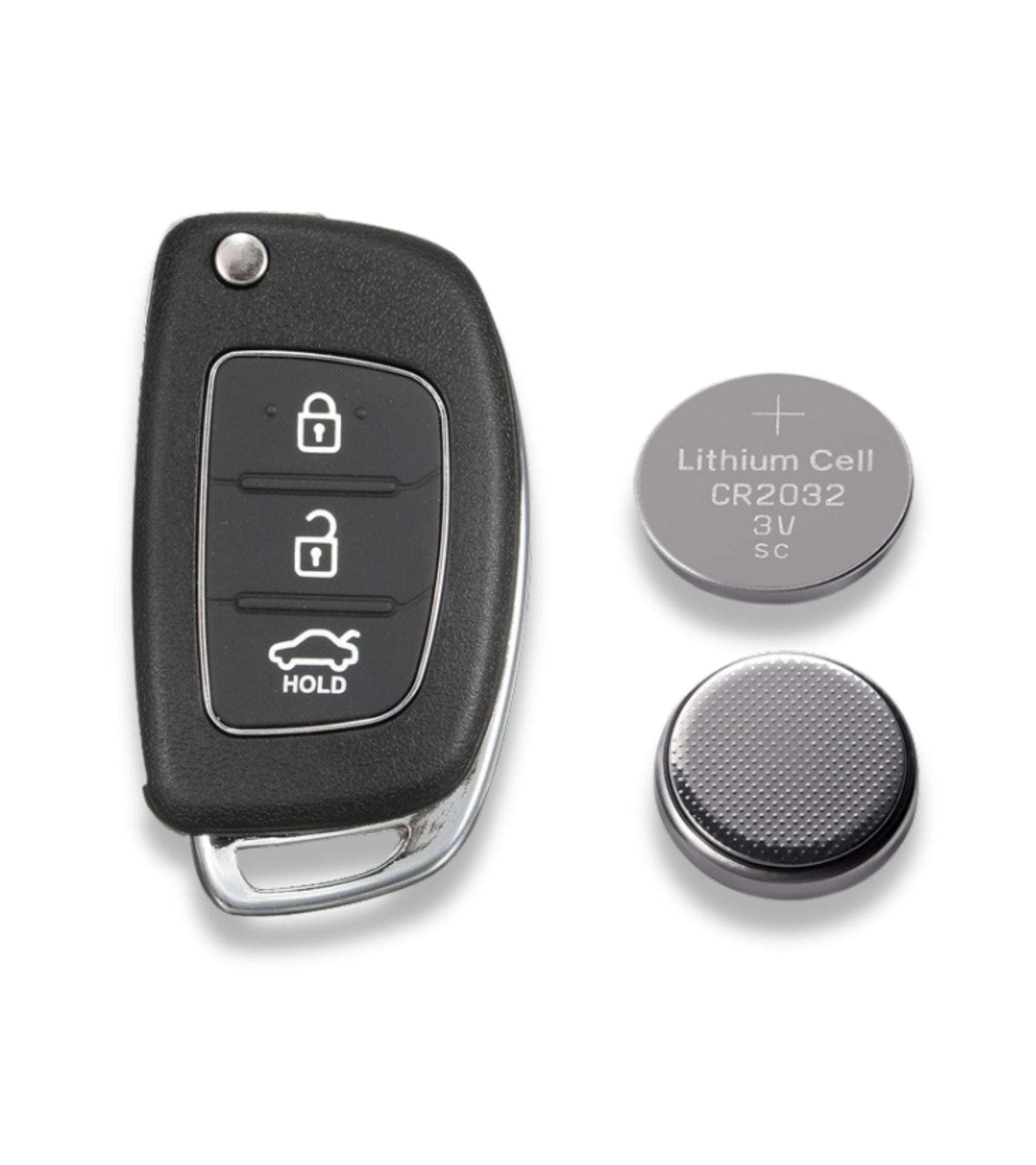 Guscio e Lama per Chiave 3 Tasti Compatibile con Hyundai I20 I30 I40 Ix20 Ix35 Ix45 Ix55 Tucson Santa Fe Elantra Accent Tasto Hold + Batteria Cr2032
