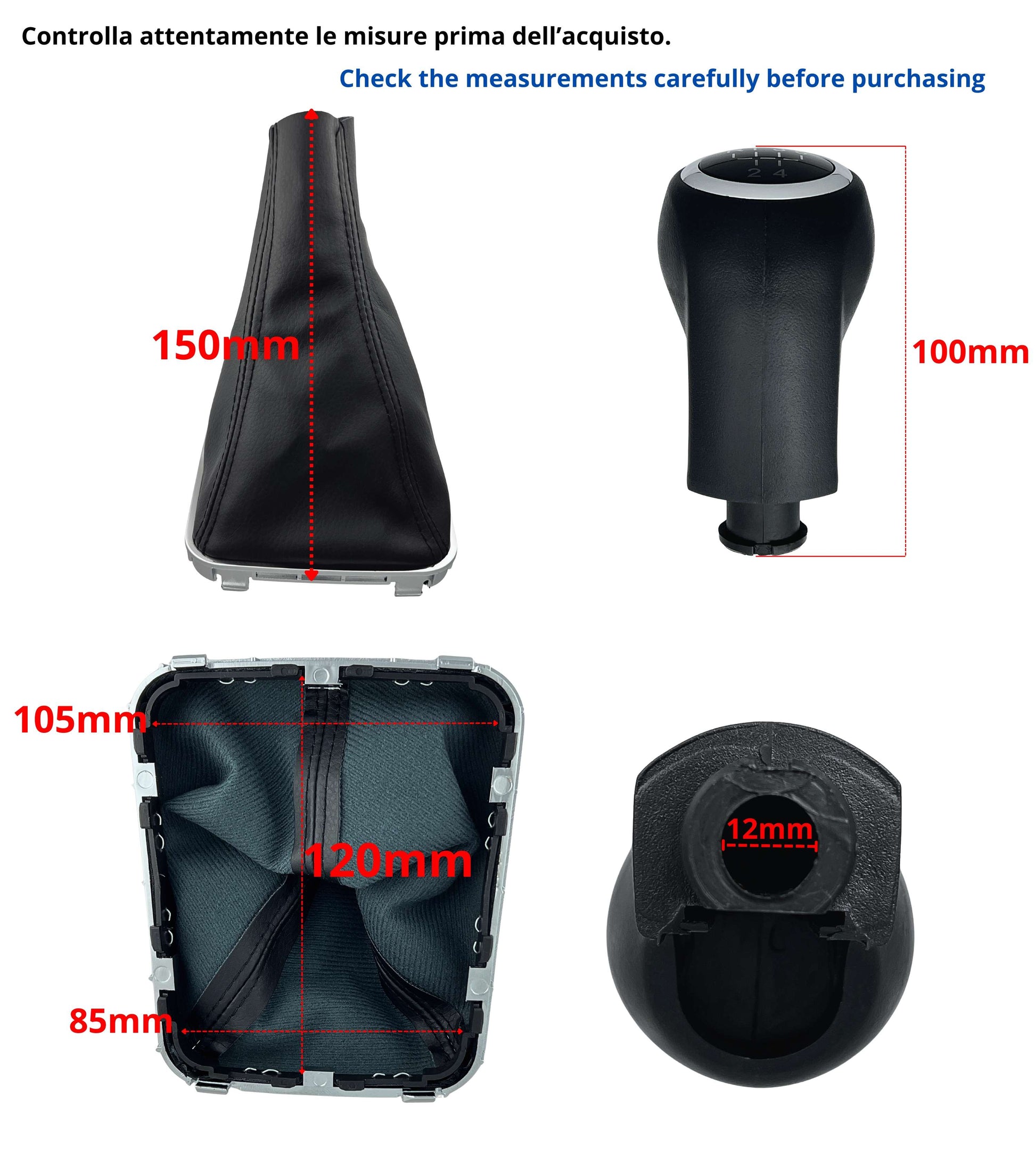 Kit Pomello Leva Cambio Nero 5 Marce con Cuffia, Cornice Argento e Ghiera Compatibile con Opel Zafira B 2005–2014, Verifica Codice OEM 55354140