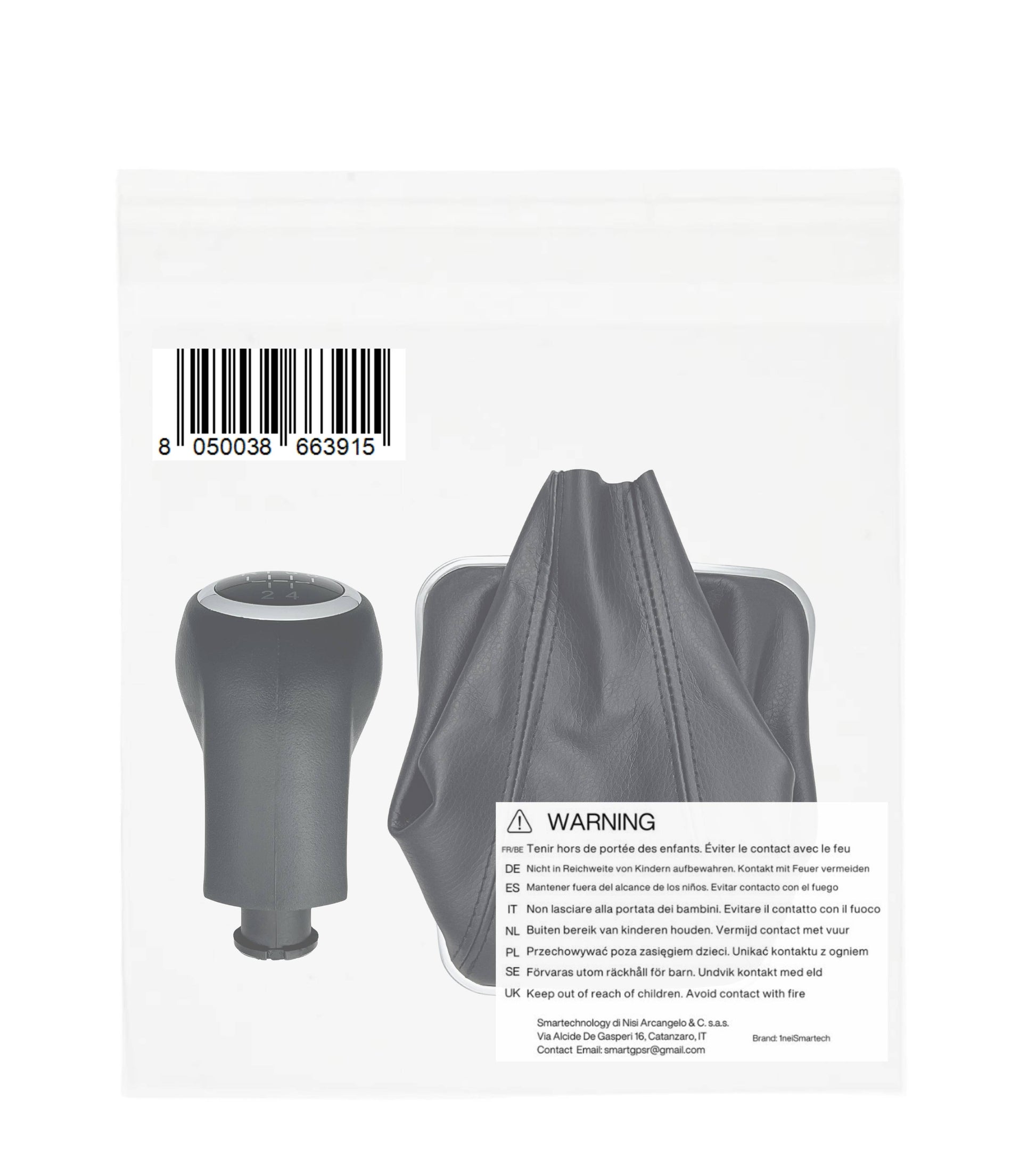 Kit Pomello Leva Cambio Nero 5 Marce con Cuffia, Cornice Argento e Ghiera Compatibile con Opel Zafira B 2005–2014, Verifica Codice OEM 55354140