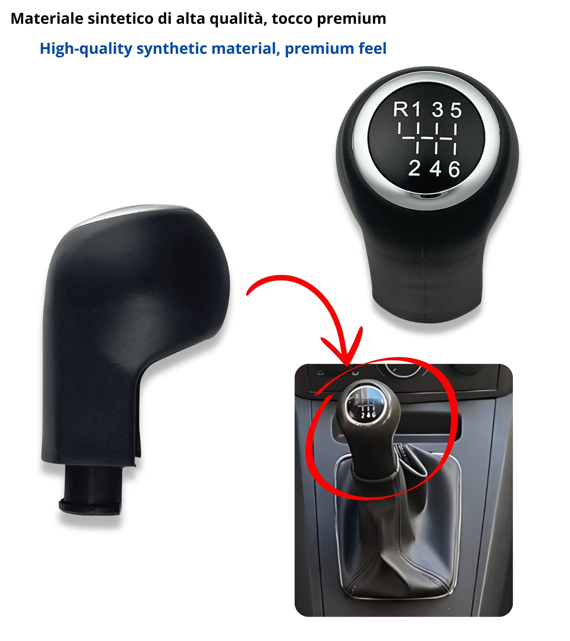 Pomello Leva Cambio Nero 6 Marce Compatibile con Opel Zafira B 2005–2014, Codice OEM 55354140, con Retromarcia in Alto a Sinistra