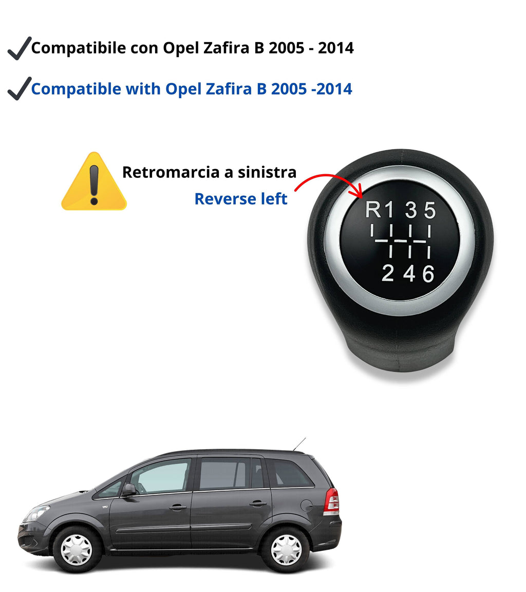 Pomello Leva Cambio Nero 6 Marce Compatibile con Opel Zafira B 2005–2014, Codice OEM 55354140, con Retromarcia in Alto a Sinistra