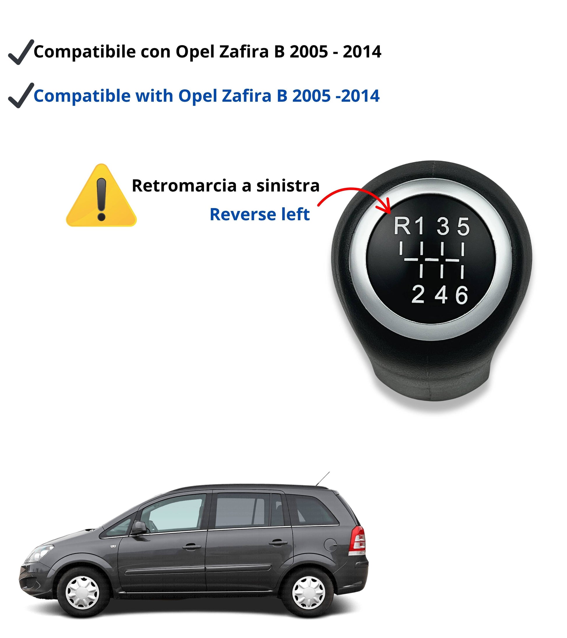 Pomello Leva Cambio Nero 6 Marce Compatibile con Opel Zafira B 2005–2014, Codice OEM 55354140, con Retromarcia in Alto a Sinistra