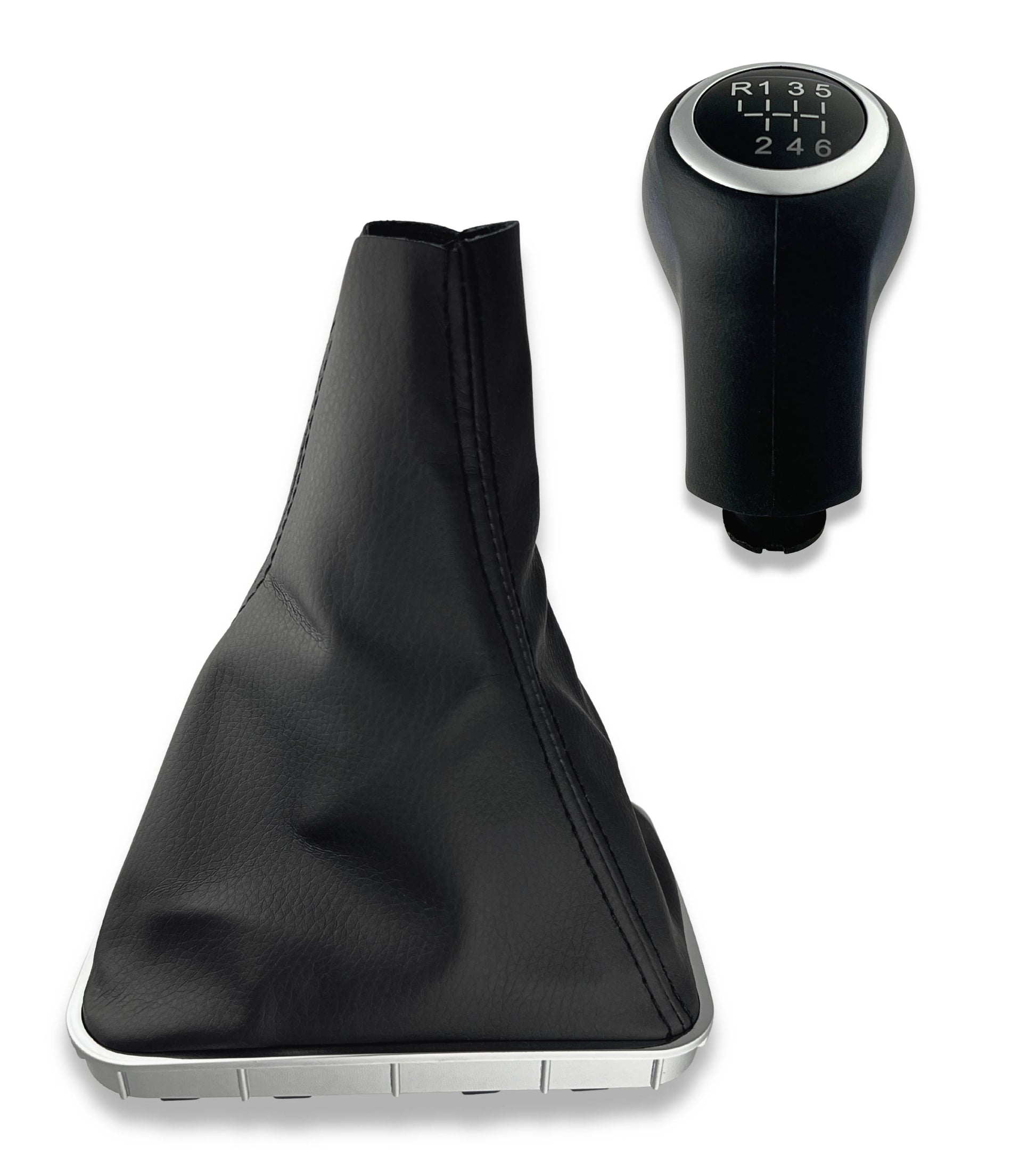 Kit Pomello Leva Cambio Nero 6 Marce con Cuffia, Cornice Argento e Ghiera Compatibile con Opel Zafira B 2005–2014, Verifica Codice OEM 55354140