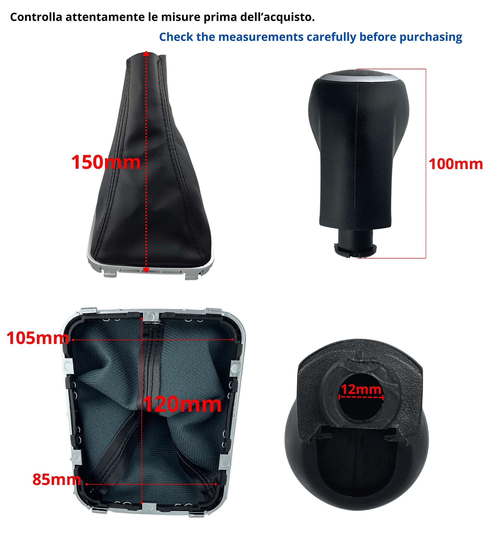 Kit Pomello Leva Cambio Nero 6 Marce con Cuffia, Cornice Argento e Ghiera Compatibile con Opel Zafira B 2005–2014, Verifica Codice OEM 55354140