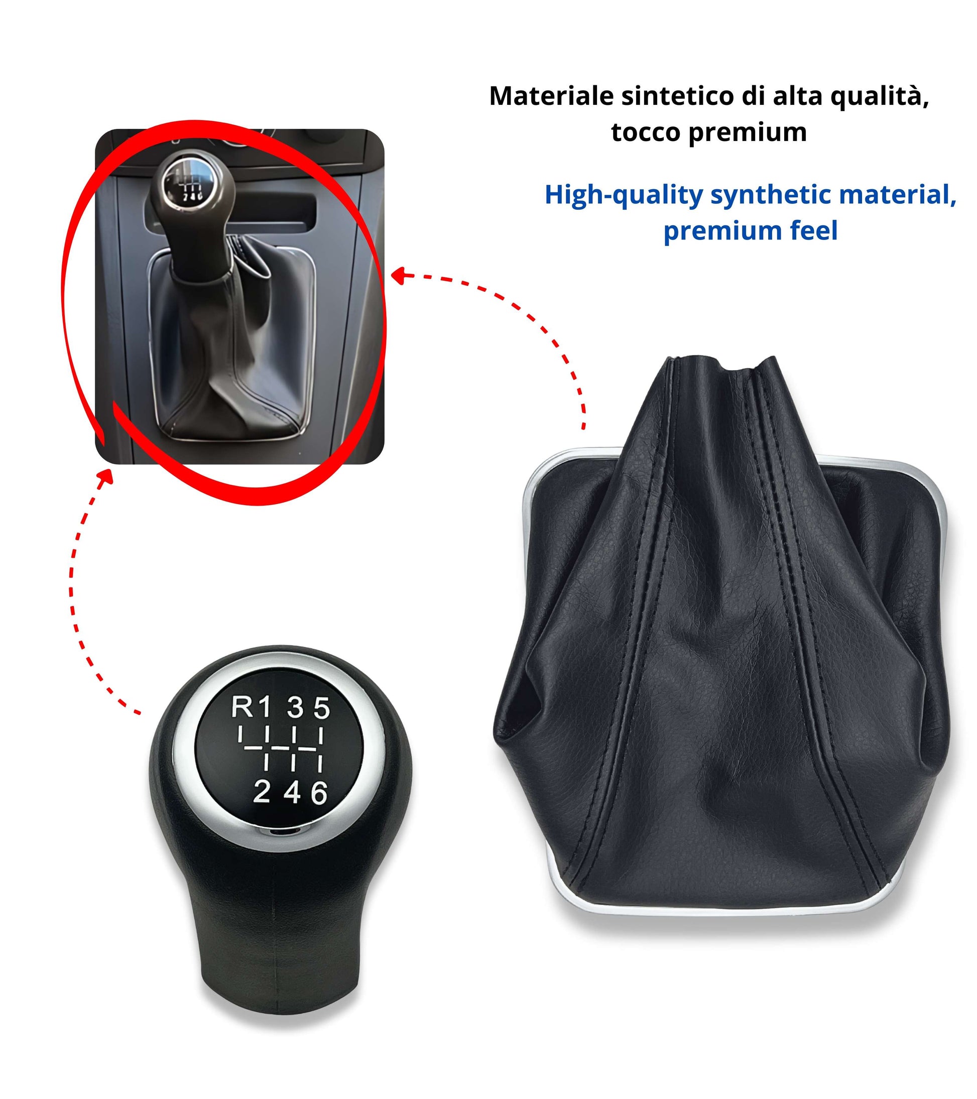 Kit Pomello Leva Cambio Nero 6 Marce con Cuffia, Cornice Argento e Ghiera Compatibile con Opel Zafira B 2005–2014, Verifica Codice OEM 55354140