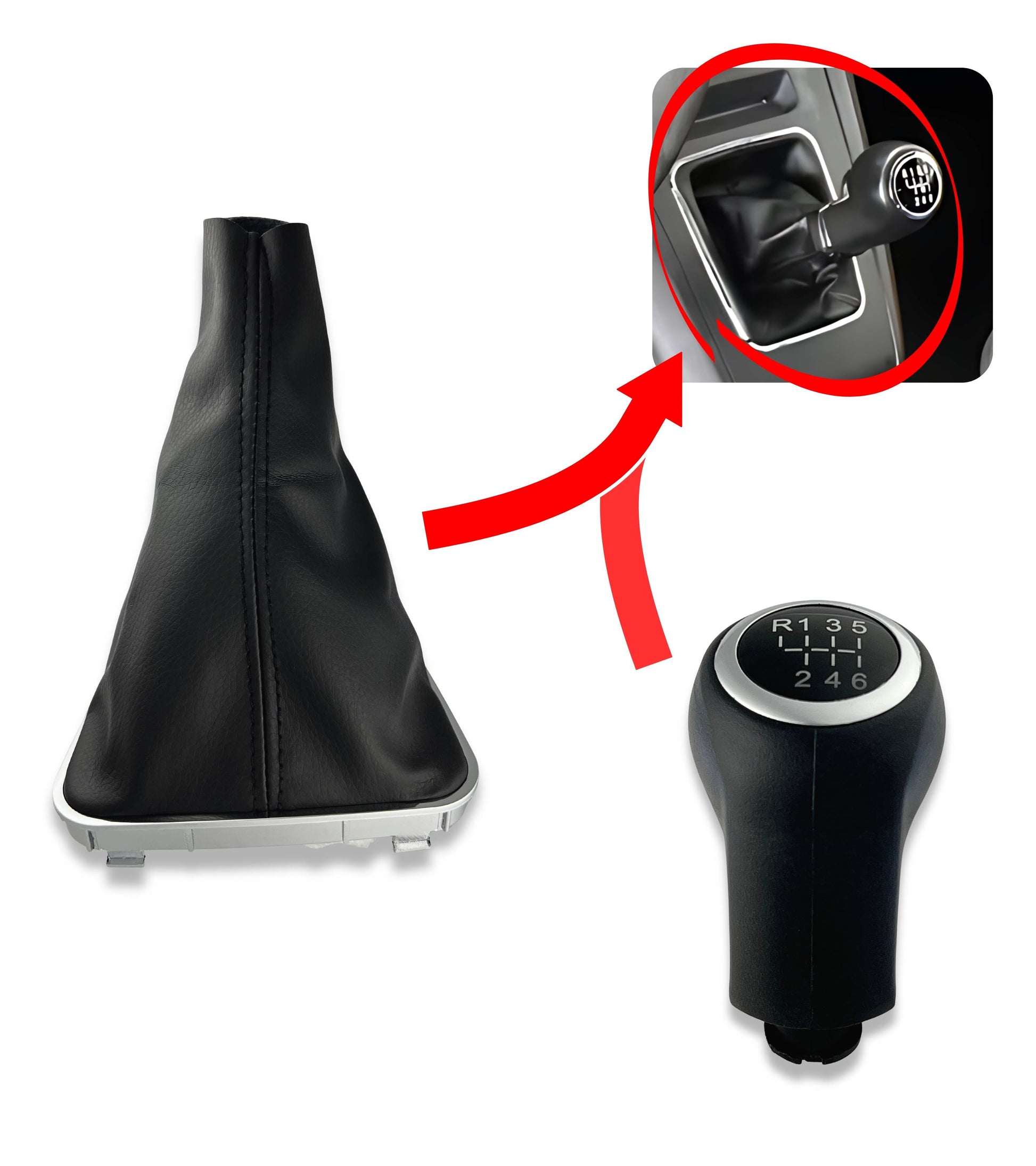 Kit Pomello Leva Cambio Nero 6 Marce con Cuffia, Cornice Argento e Ghiera Compatibile con Opel Zafira B 2005–2014, Verifica Codice OEM 55354140