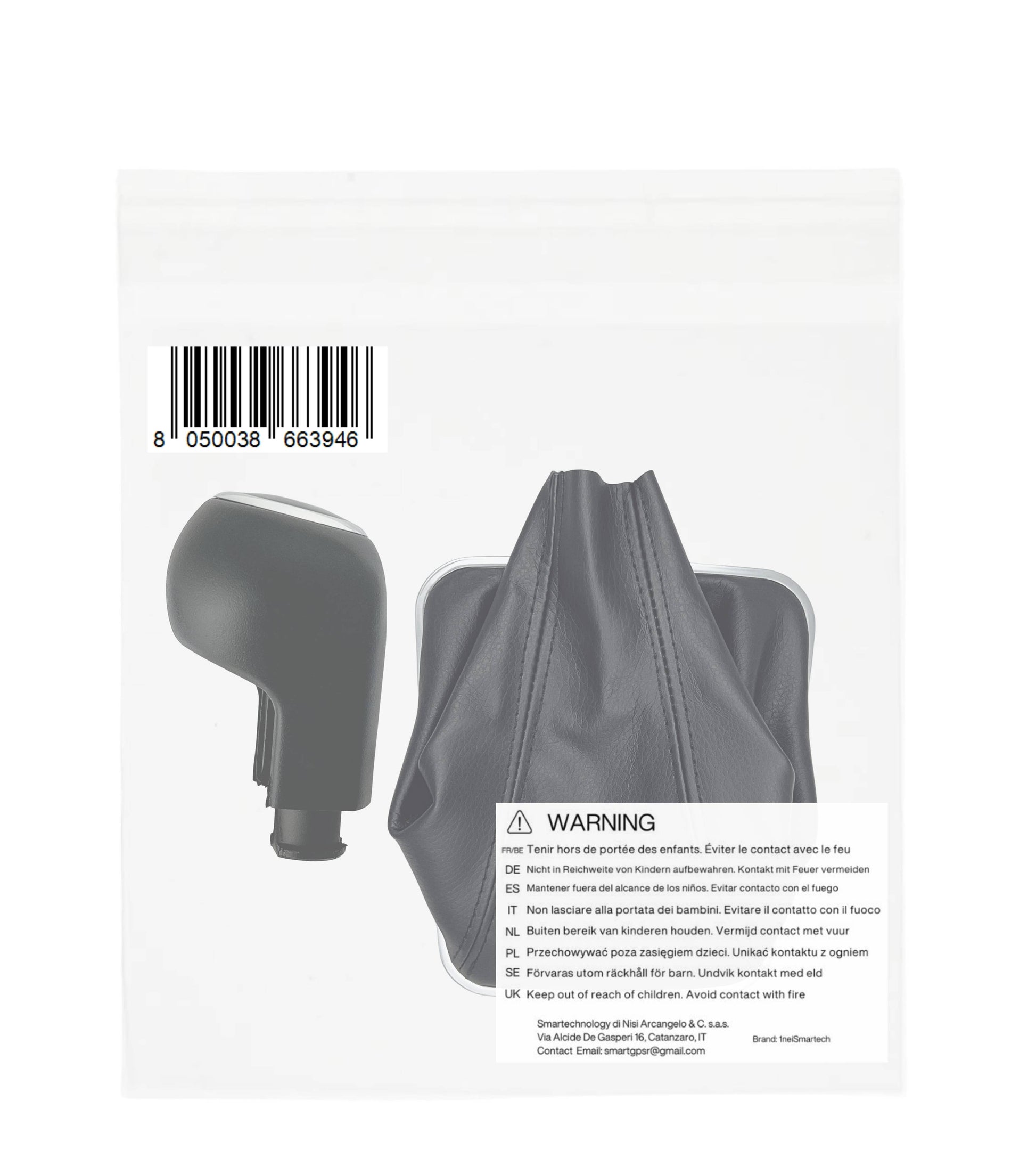 Kit Pomello Leva Cambio Nero 6 Marce con Cuffia, Cornice Argento e Ghiera Compatibile con Opel Zafira B 2005–2014, Verifica Codice OEM 55354140