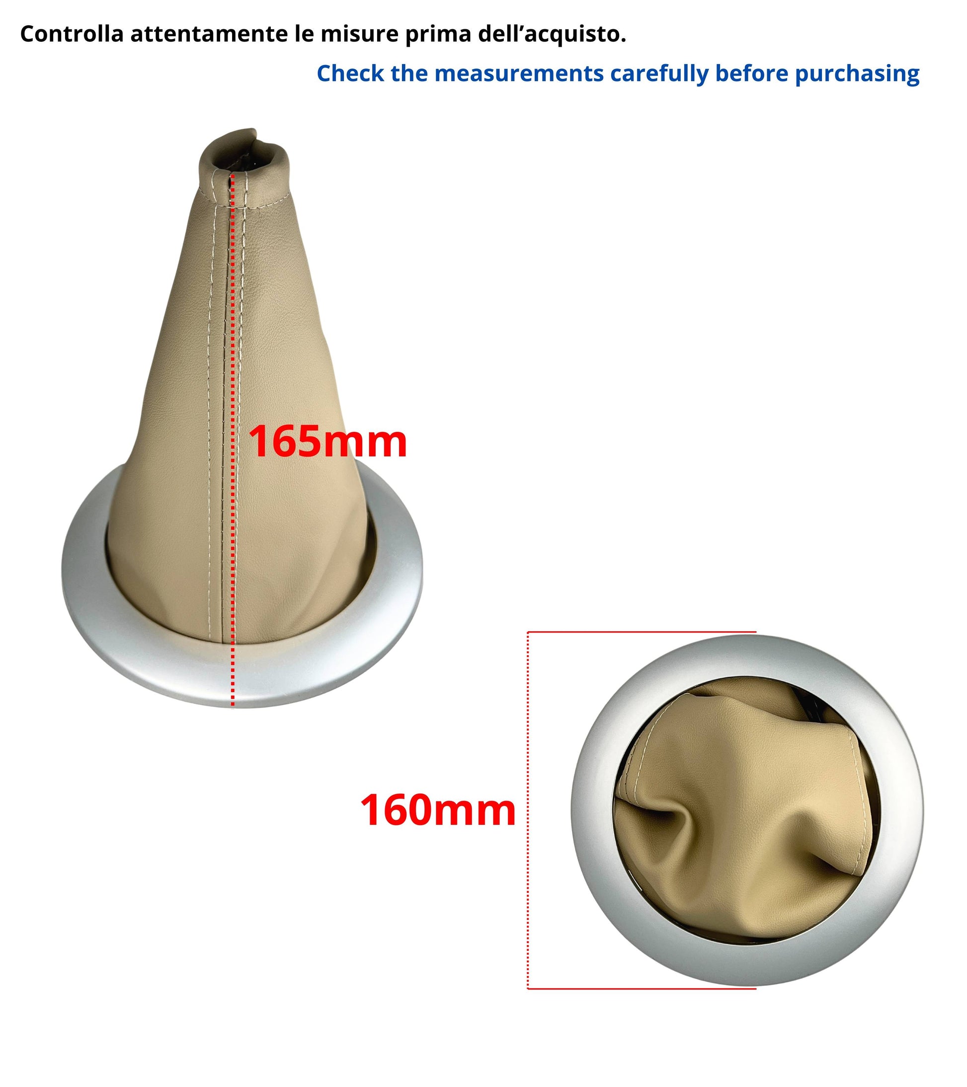 Kit Pomello Leva Cambio 5 Marce, Cuffia Beige Cornice Argento Satinata, Ghiera e Adattatore, Compatibile con Renault Megane II 2002–2009
