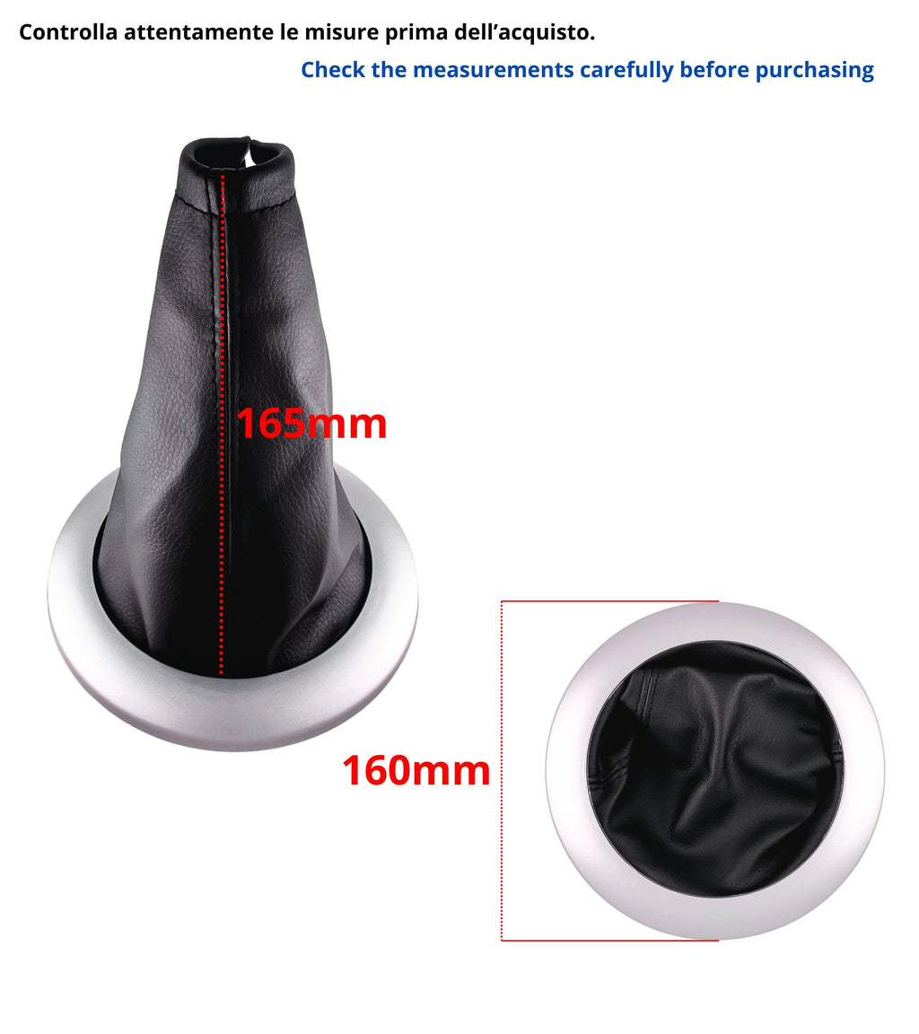 Kit Pomello Leva Cambio 5 Marce, Cuffia Nera Cornice Argento Satinata, Ghiera e Adattatore, Compatibile con Renault Megane II 2002–2009
