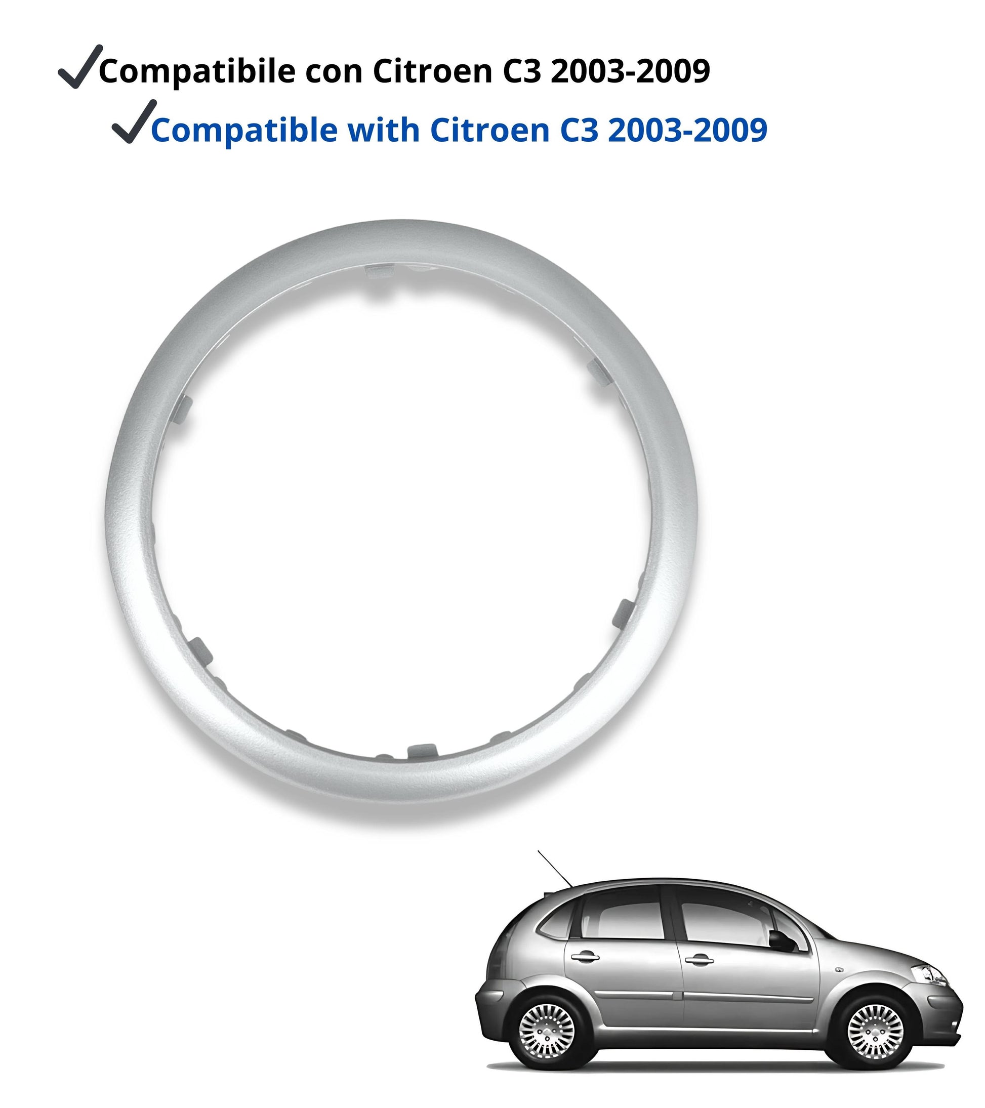 Cornice Argento Telaio Esterno per Cuffia Leva del Cambio Compatibile con Citroen C3 2003-2009 e Compatibile con Citroen C2 2003-2010, per OEM 7589V0