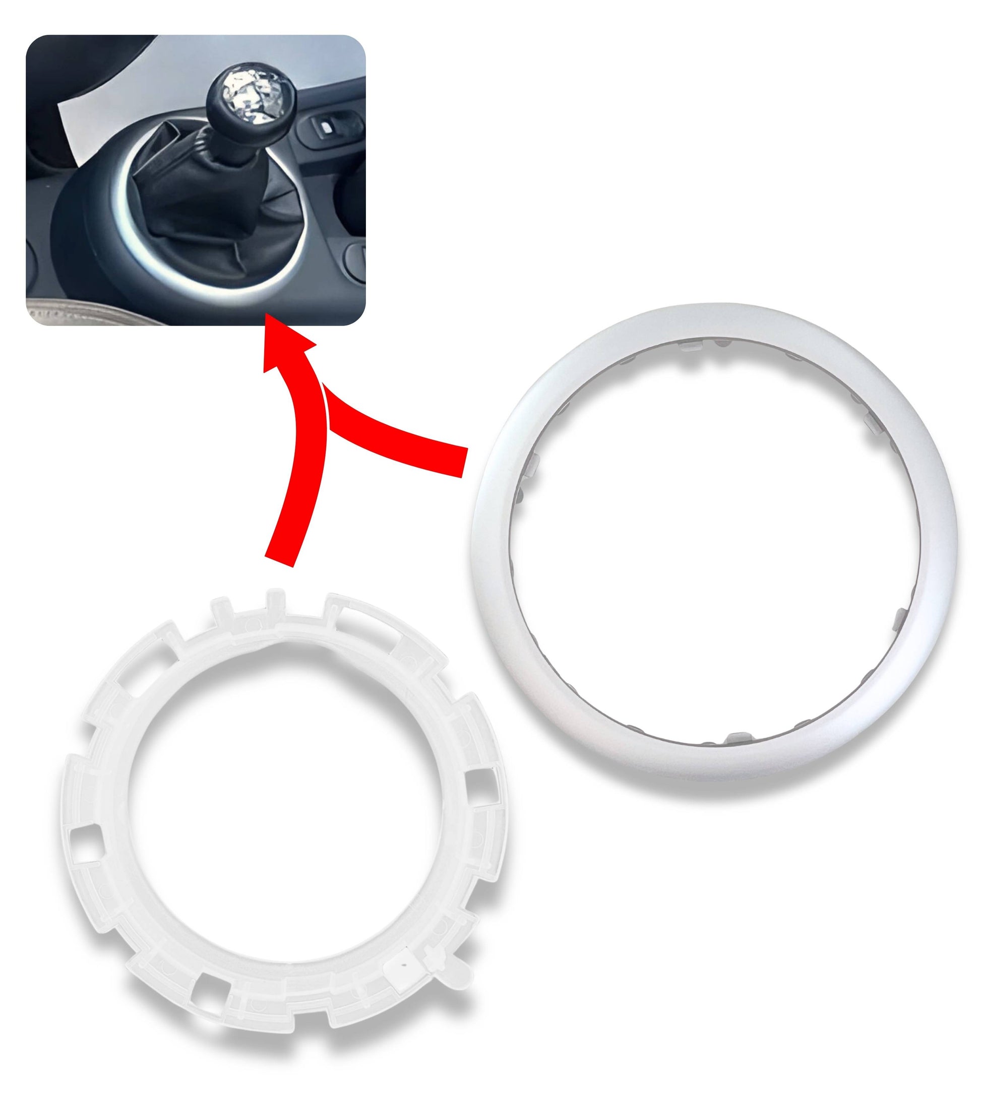Kit Ghiera di Ritenzione e Cornice Esterna Argento per Cuffia Asta del Cambio Compatibile con Citroen C3 2003-2009 e C2 2003-2010, Oem 7589T8, 7589V0