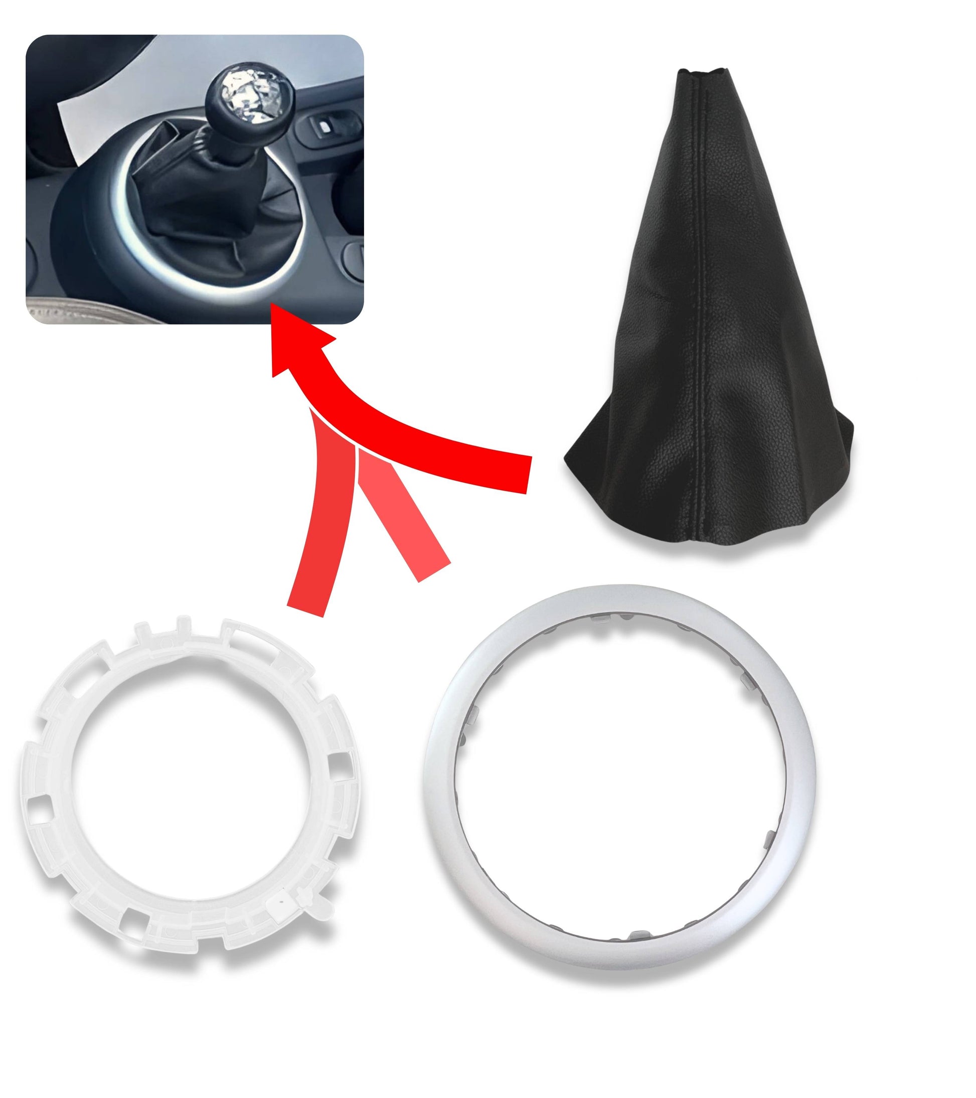 Kit Cuffia Leva Cambio, Ghiera di Ritenzione, Cornice Esterna Argento Compatibile con Citroen C3 2003-2009, OEM 2403CV, 1606400280, 7589T8, 7589V0