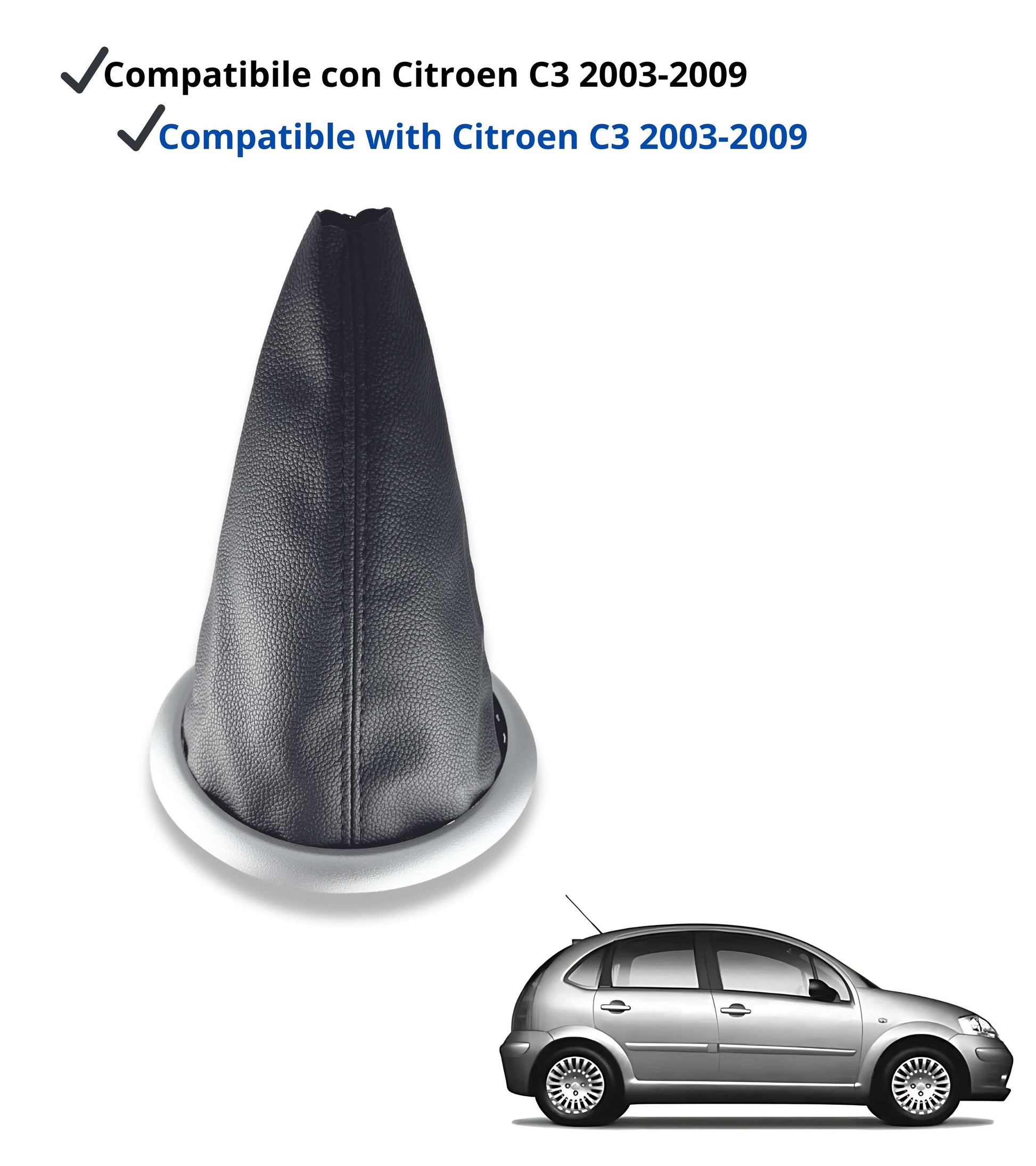 Kit Cuffia Leva Cambio, Ghiera di Ritenzione, Cornice Esterna Argento Compatibile con Citroen C3 2003-2009, OEM 2403CV, 1606400280, 7589T8, 7589V0