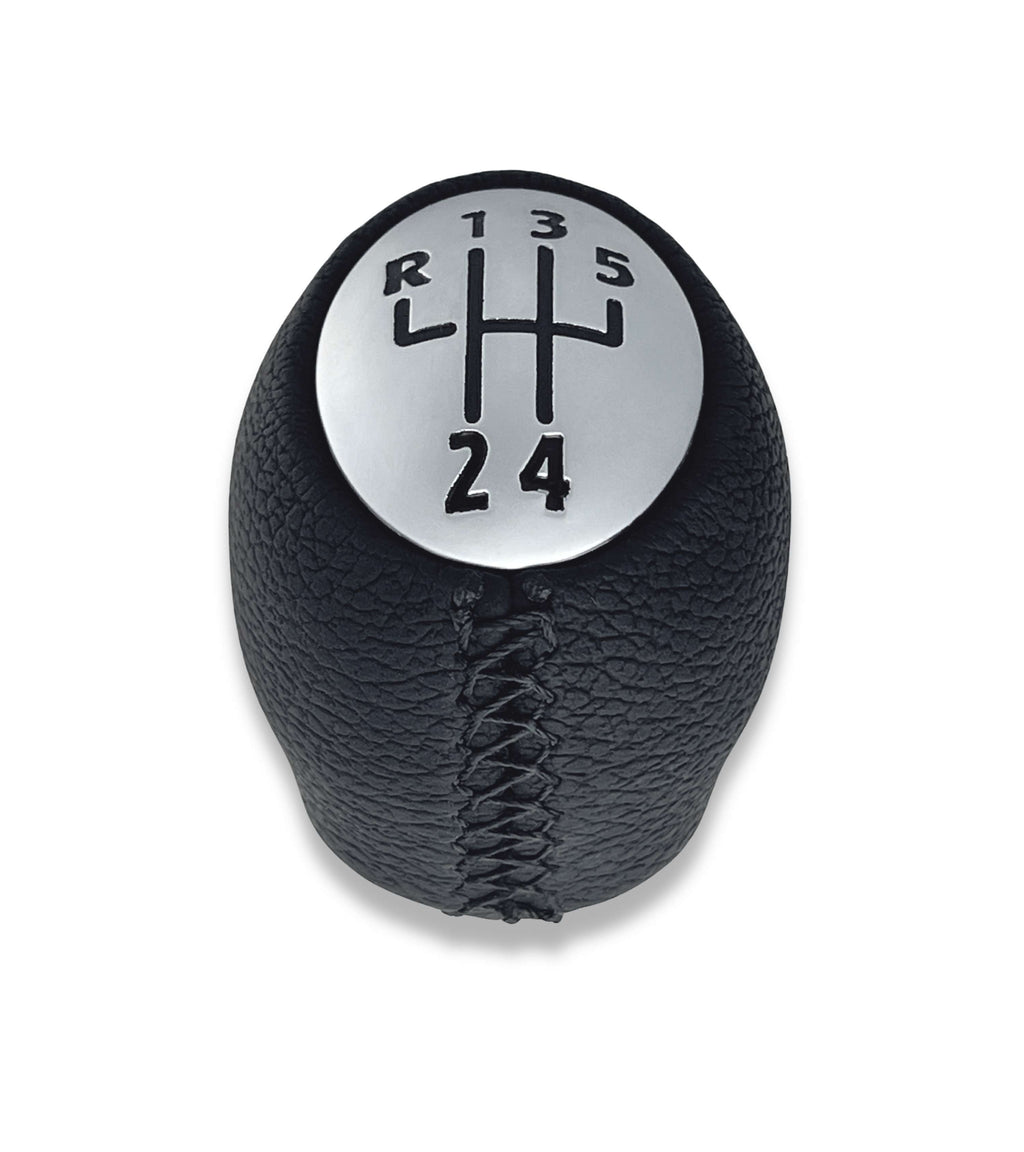 Pomello Leva Cambio 5 Marce Compatibile con Renault Clio III, Scenic Megane Dacia Duster, Rivestimento Nero, Cuciture Nere, Retro in Alto e Sinistra