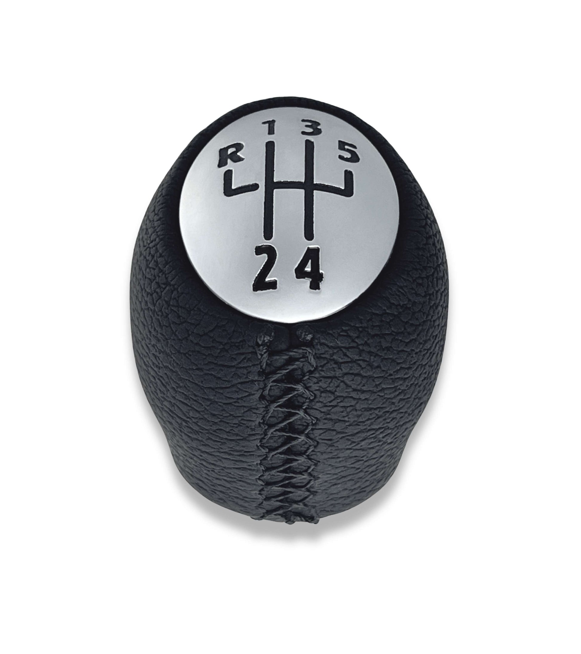 Pomello Leva Cambio 5 Marce Compatibile con Renault Clio III, Scenic Megane Dacia Duster, Rivestimento Nero, Cuciture Nere, Retro in Alto e Sinistra