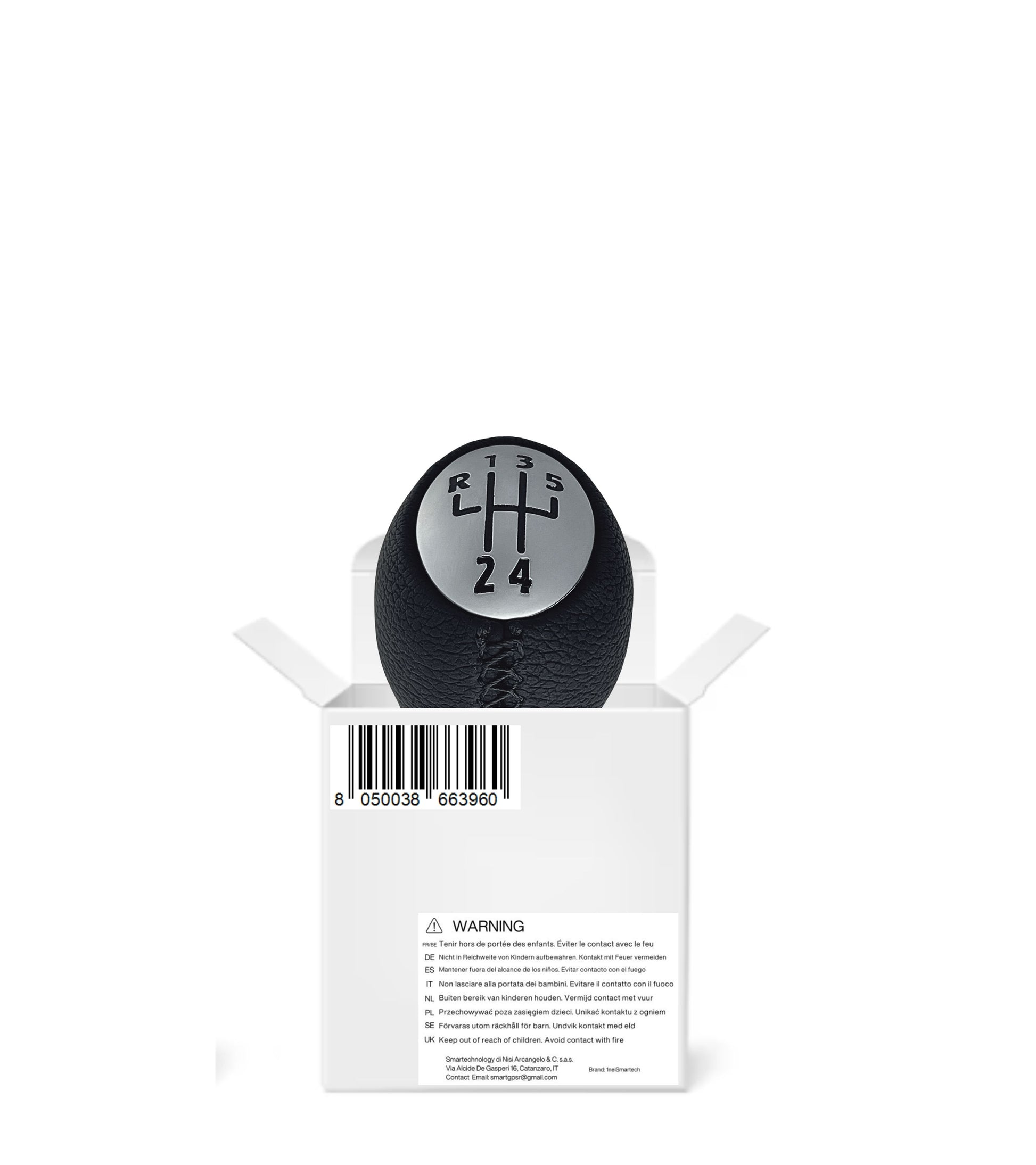 Pomello Leva Cambio 5 Marce Compatibile con Renault Clio III, Scenic Megane Dacia Duster, Rivestimento Nero, Cuciture Nere, Retro in Alto e Sinistra