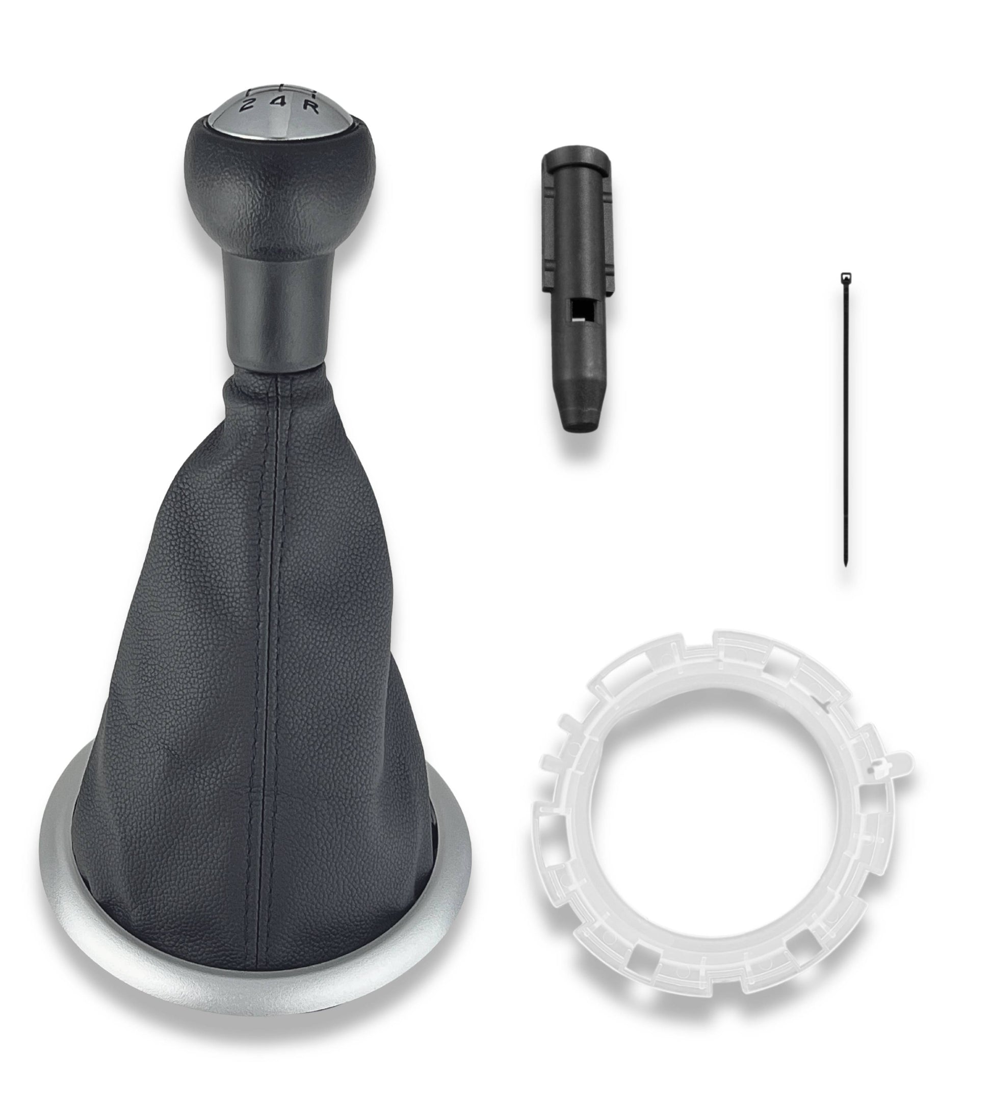 Kit Pomello Cambio 5 Marce, Cuffia Nera, Cornice Esterna Argento, Ghiera di Ritenzione Compatibile con Citroen C3 2003-2009 e Adattatore Leva Cambio