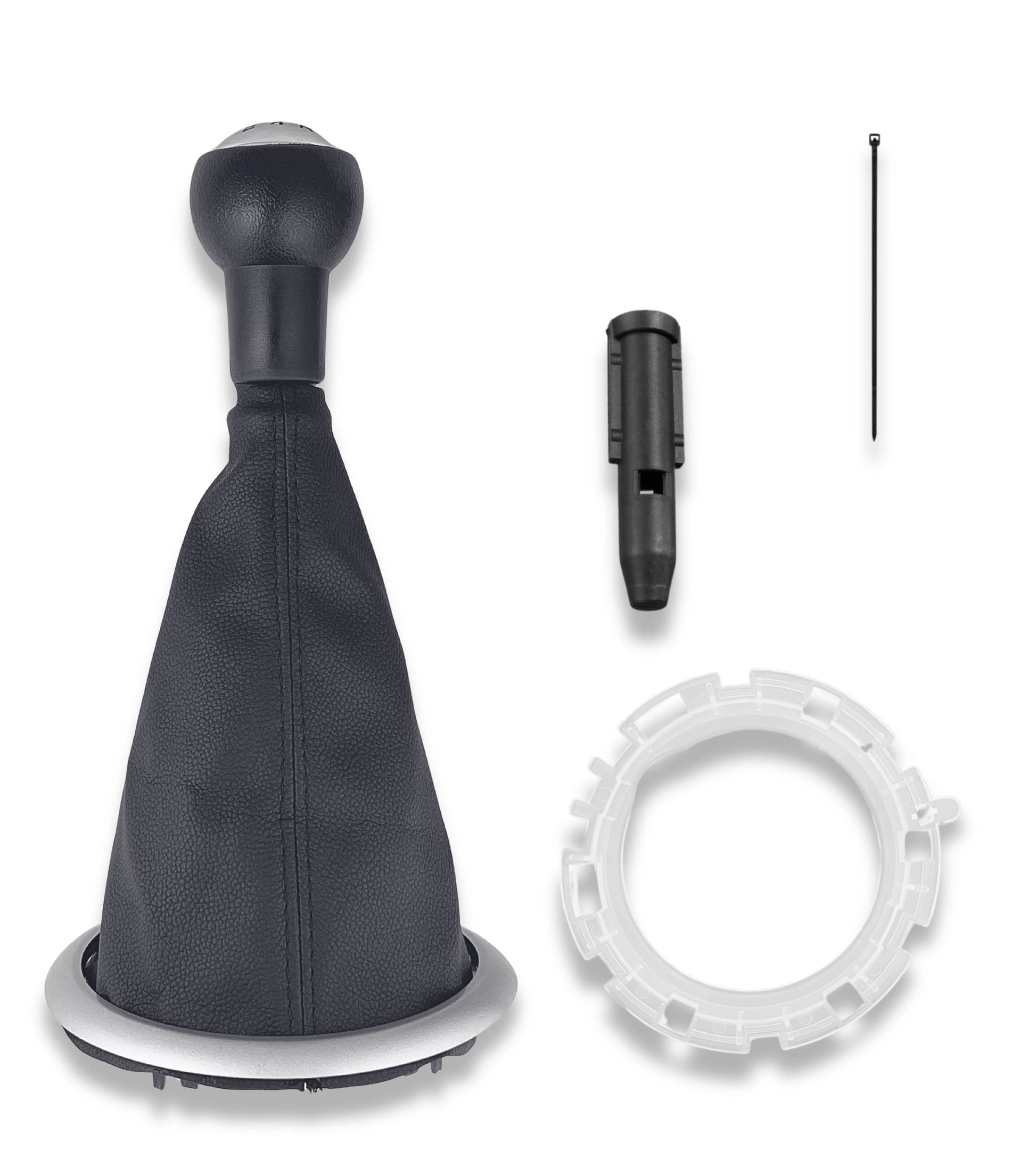 Kit Pomello Cambio 5 Marce, Cuffia Nera, Cornice Esterna Argento, Ghiera di Ritenzione Compatibile con Citroen C3 2003-2009 e Adattatore Leva Cambio
