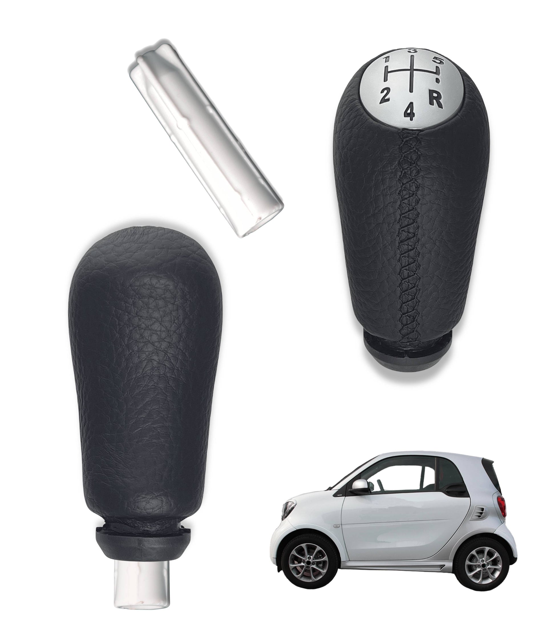 Kit Pomello Leva Cambio 5 Marce con Adattatore in Plastica Compatibile con Smart Fortwo III 453 2014–2022 e Forfour W453 2014–2024, Retro a Destra