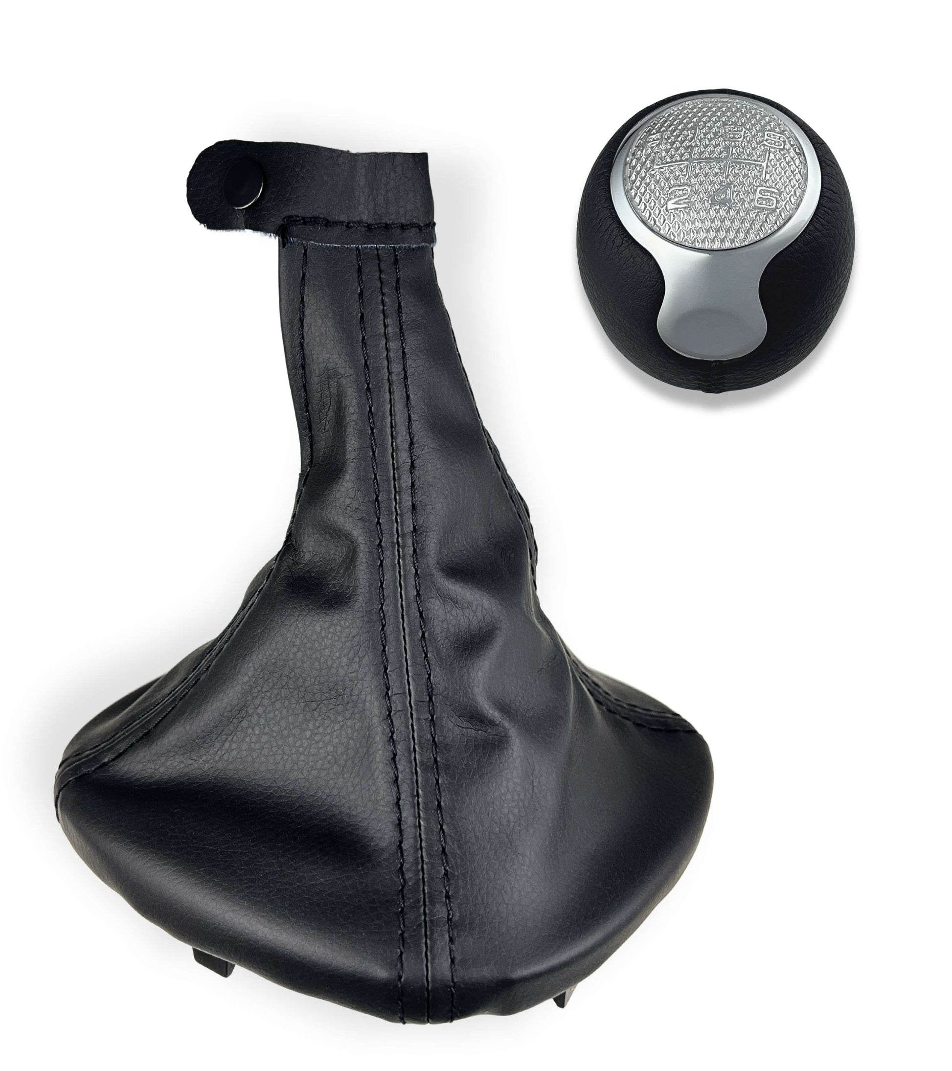 Kit Pomello Leva Cambio 6 Marce con Cuffia Compatibile con Alfa Romeo MiTo dal 2008, Lente Cromata Argento e Ghiera di Ritenzione Inclusa