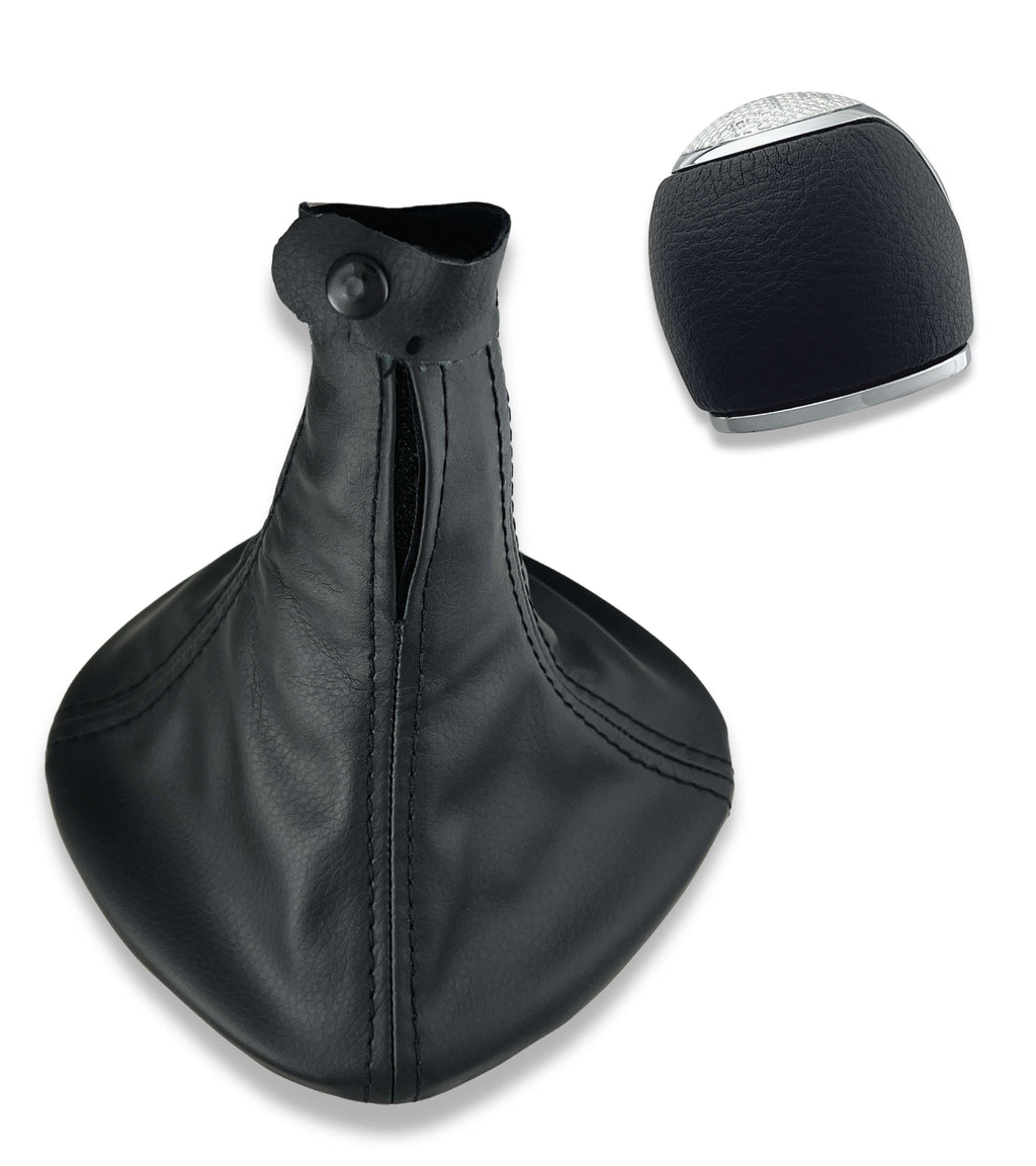 Kit Pomello Leva Cambio 6 Marce con Cuffia Compatibile con Alfa Romeo MiTo dal 2008, Lente Cromata Argento e Ghiera di Ritenzione Inclusa