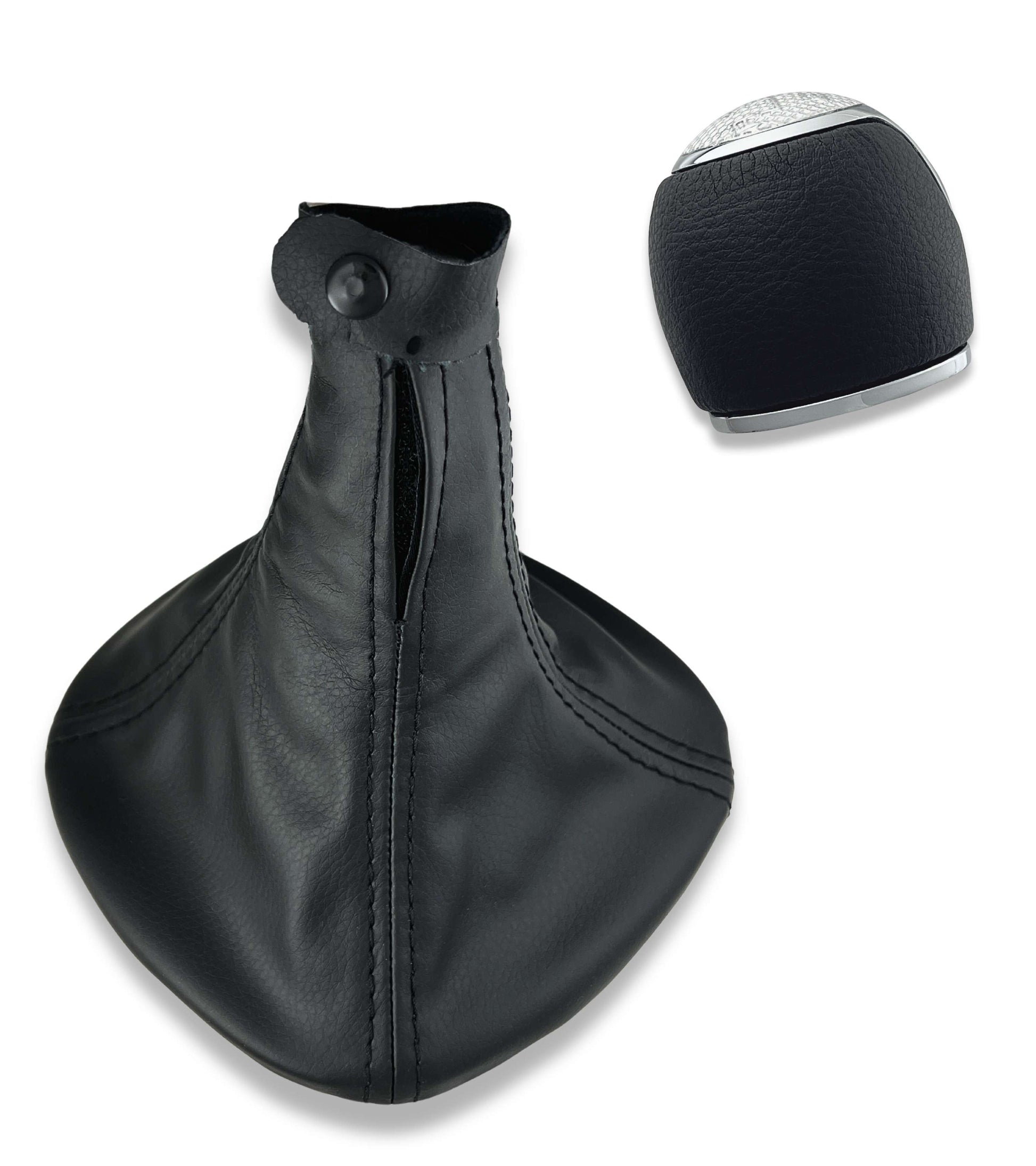 Kit Pomello Leva Cambio 6 Marce con Cuffia Compatibile con Alfa Romeo MiTo dal 2008, Lente Cromata Argento e Ghiera di Ritenzione Inclusa