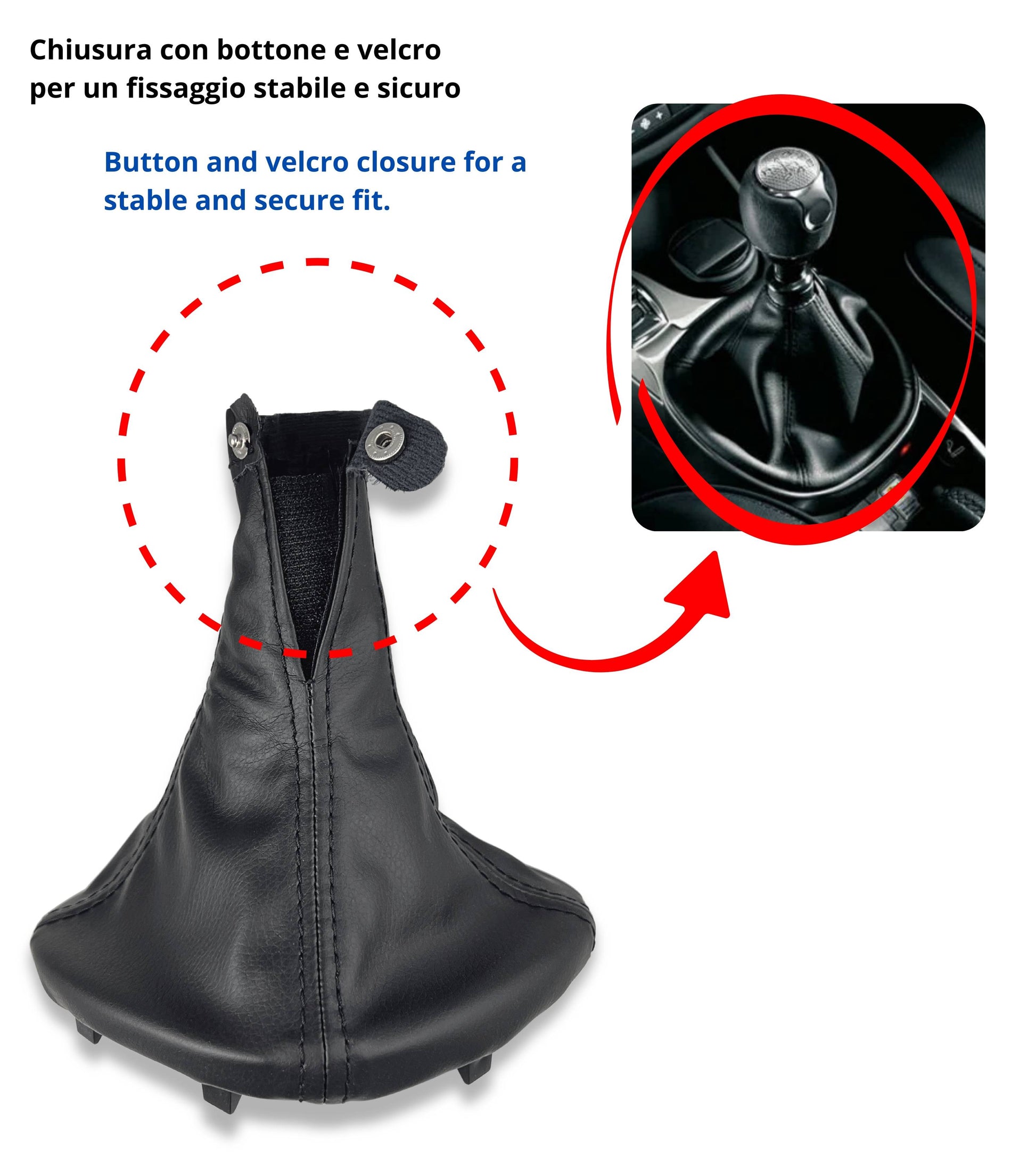 Kit Pomello Leva Cambio 6 Marce con Cuffia Compatibile con Alfa Romeo MiTo dal 2008, Lente Cromata Argento e Ghiera di Ritenzione Inclusa
