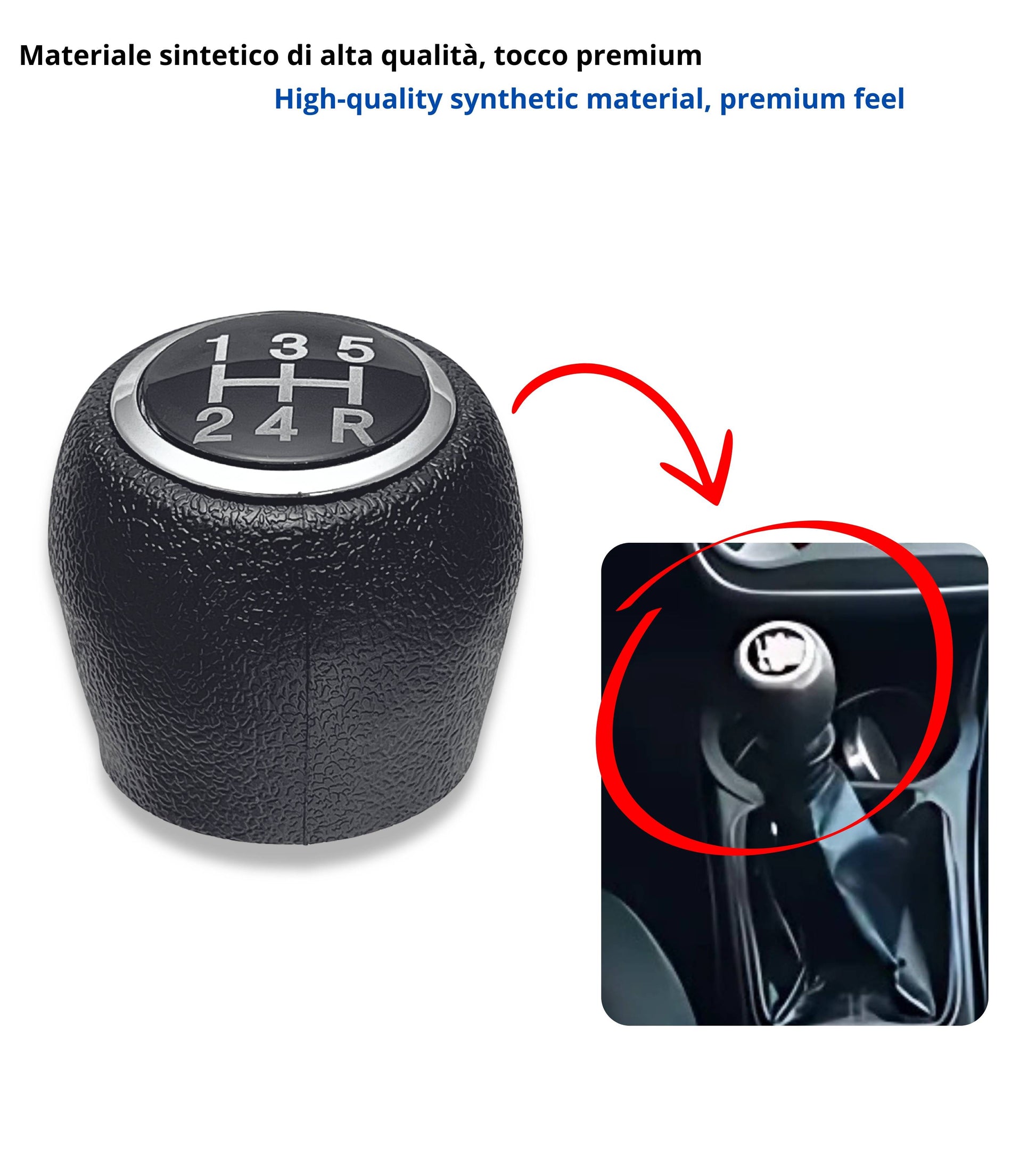Pomello Leva Cambio 5 Marce Compatibile con Fiat Grande Punto 2005–2013, Codici OEM 55344881 55349796, Foro Filettato con Struttura Interna in Metallo