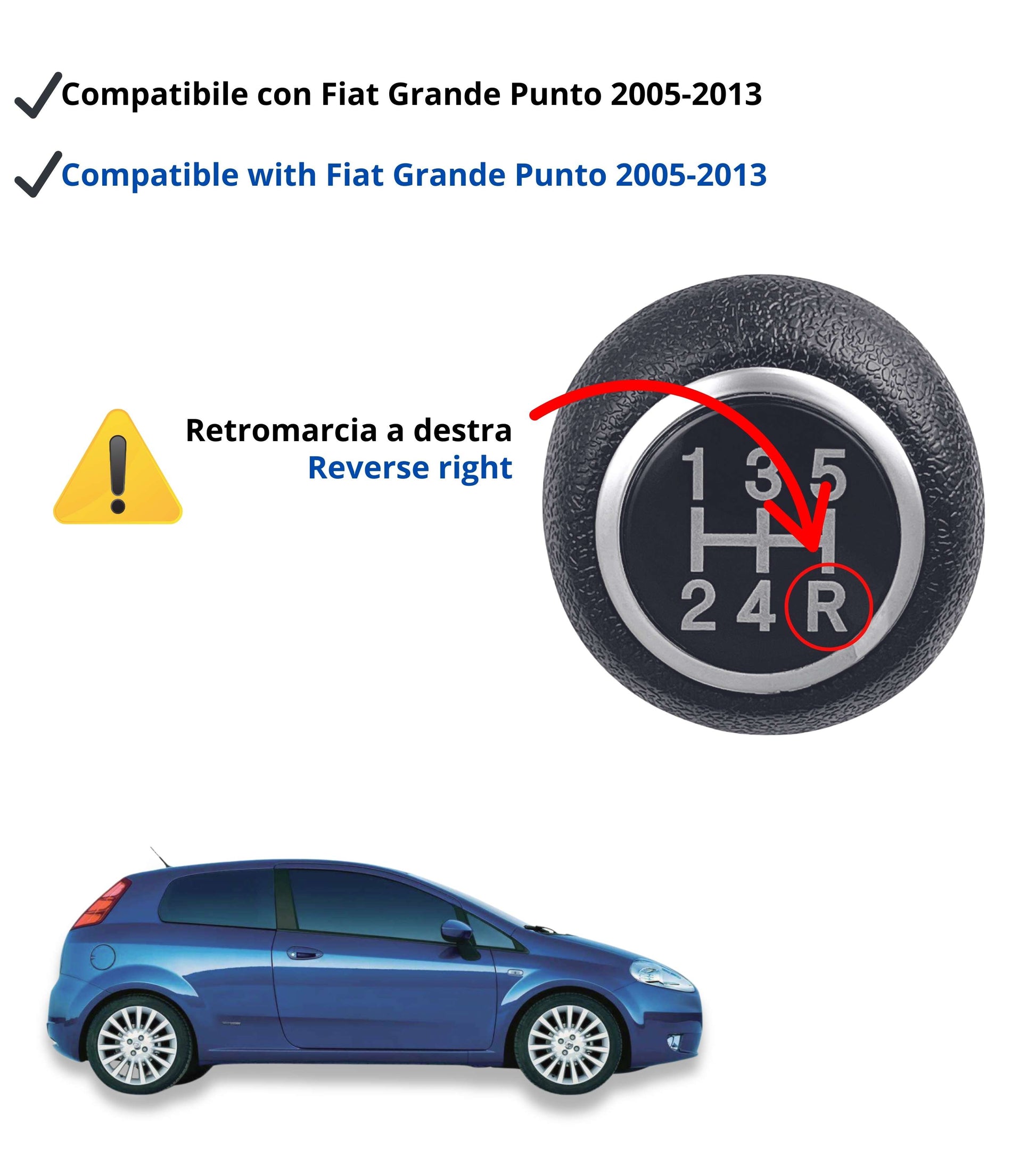 Pomello Leva Cambio 5 Marce Compatibile con Fiat Grande Punto 2005–2013, Codici OEM 55344881 55349796, Foro Filettato con Struttura Interna in Metallo