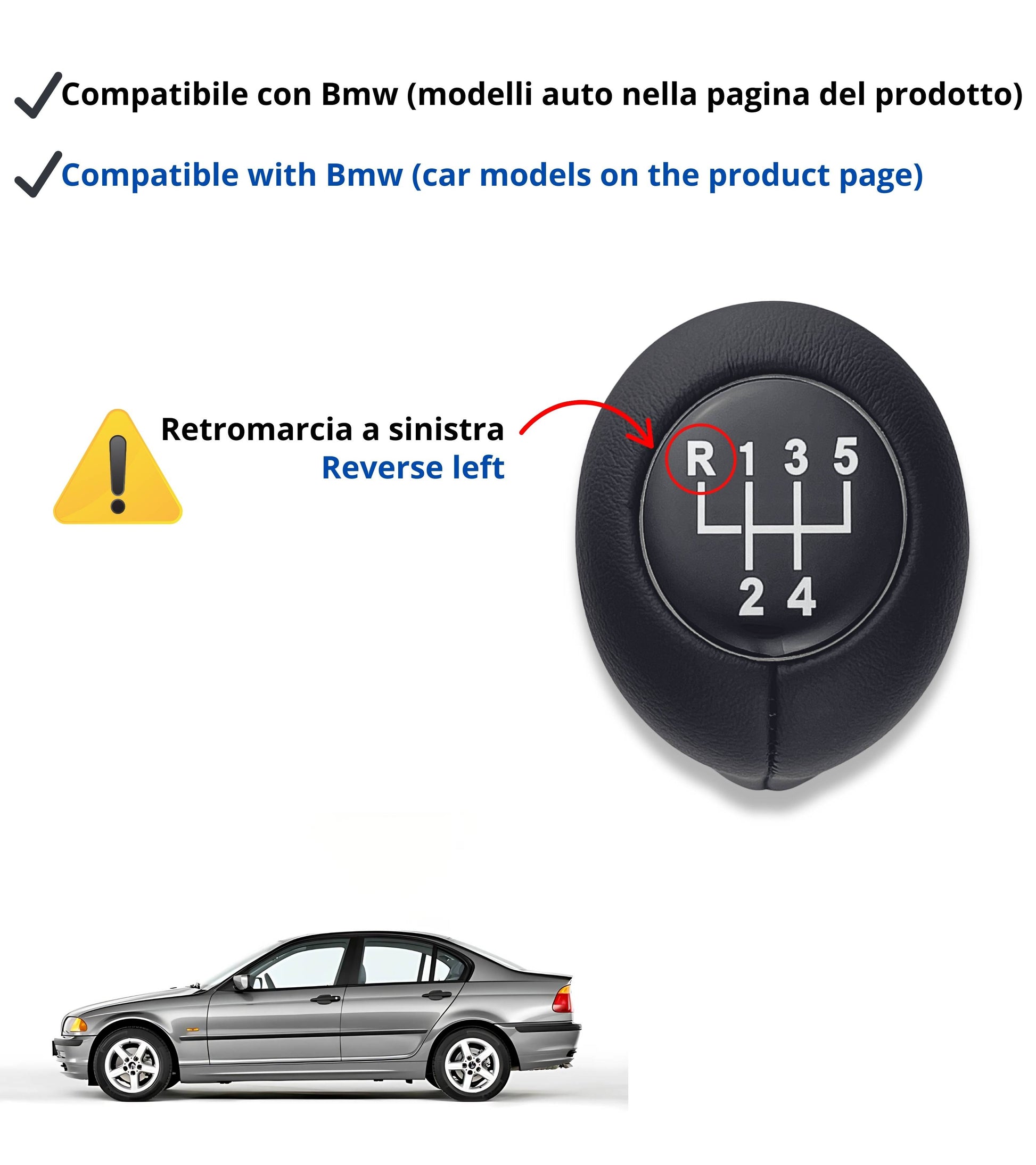 Pomello Leva Cambio 5 Marce Compatibile con BMW Serie 3 E30 E36 E46, Serie 5 E34 E39, Serie 7 E32 E38, X5 EB3, Z3, Z4 E85 OEM 25111434717 25117500299