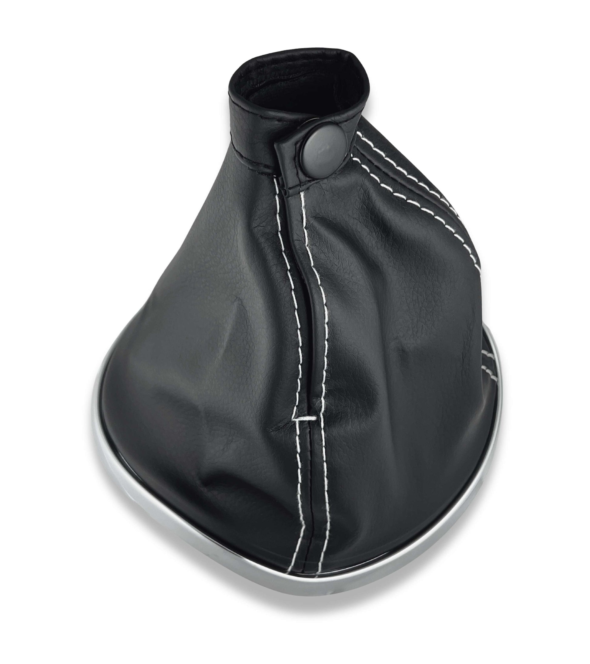 Cuffia Leva Cambio Nera con Cuciture Bianche Compatibile con Lancia Ypsilon 843 2003–2011, Cornice Argento Cromato, Ghiera Premontata OEM 735442310