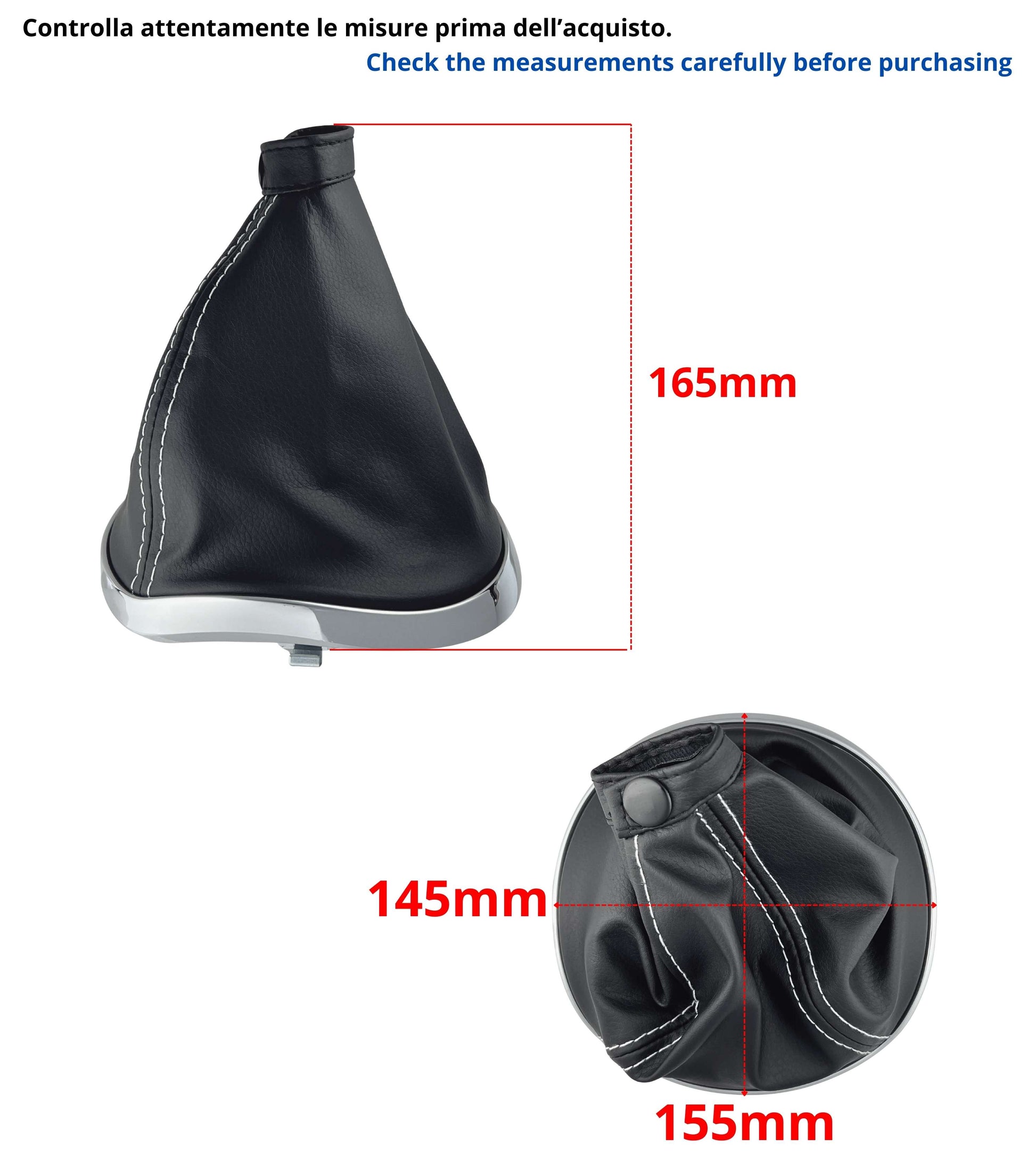Cuffia Leva Cambio Nera con Cuciture Bianche Compatibile con Lancia Ypsilon 843 2003–2011, Cornice Argento Cromato, Ghiera Premontata OEM 735442310