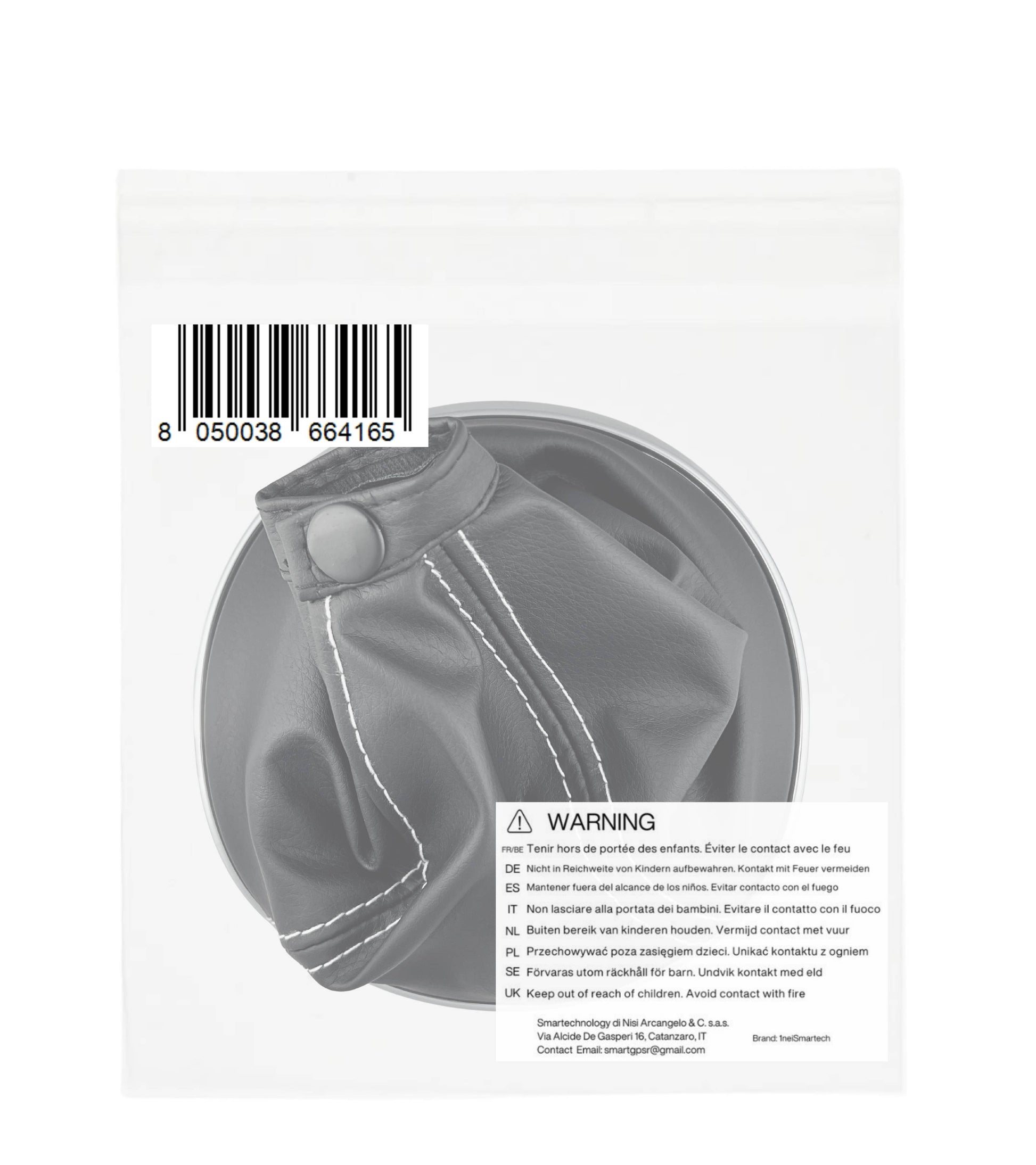 Cuffia Leva Cambio Nera con Cuciture Bianche Compatibile con Lancia Ypsilon 843 2003–2011, Cornice Argento Cromato, Ghiera Premontata OEM 735442310