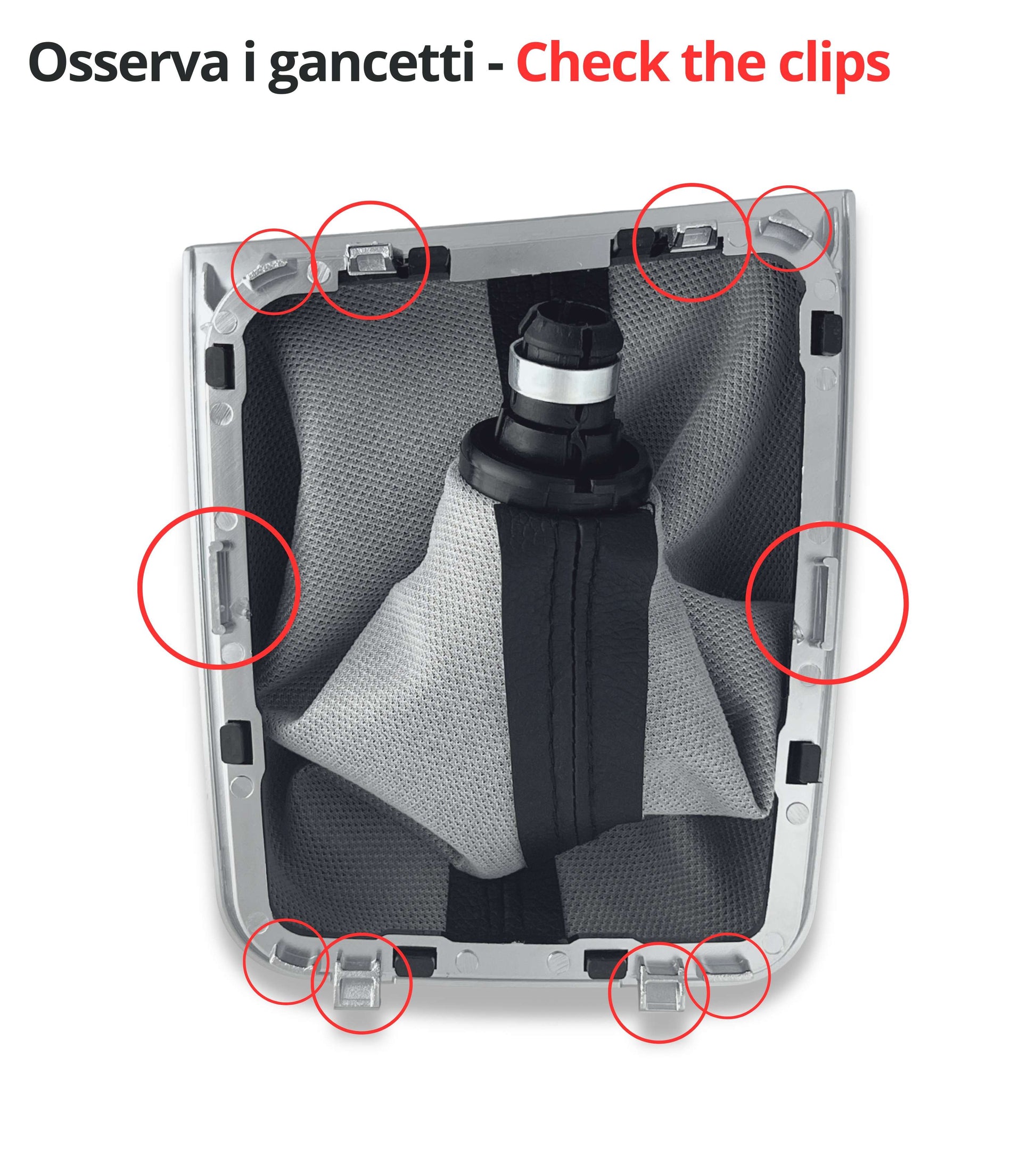 Kit Pomello 5 Marce e Cuffia Leva Cambio Manuale con Cornice Argento Compatibile con Volkswagen Golf 7 GTI GTD MK7 2012–2017, OEM 5G1711113