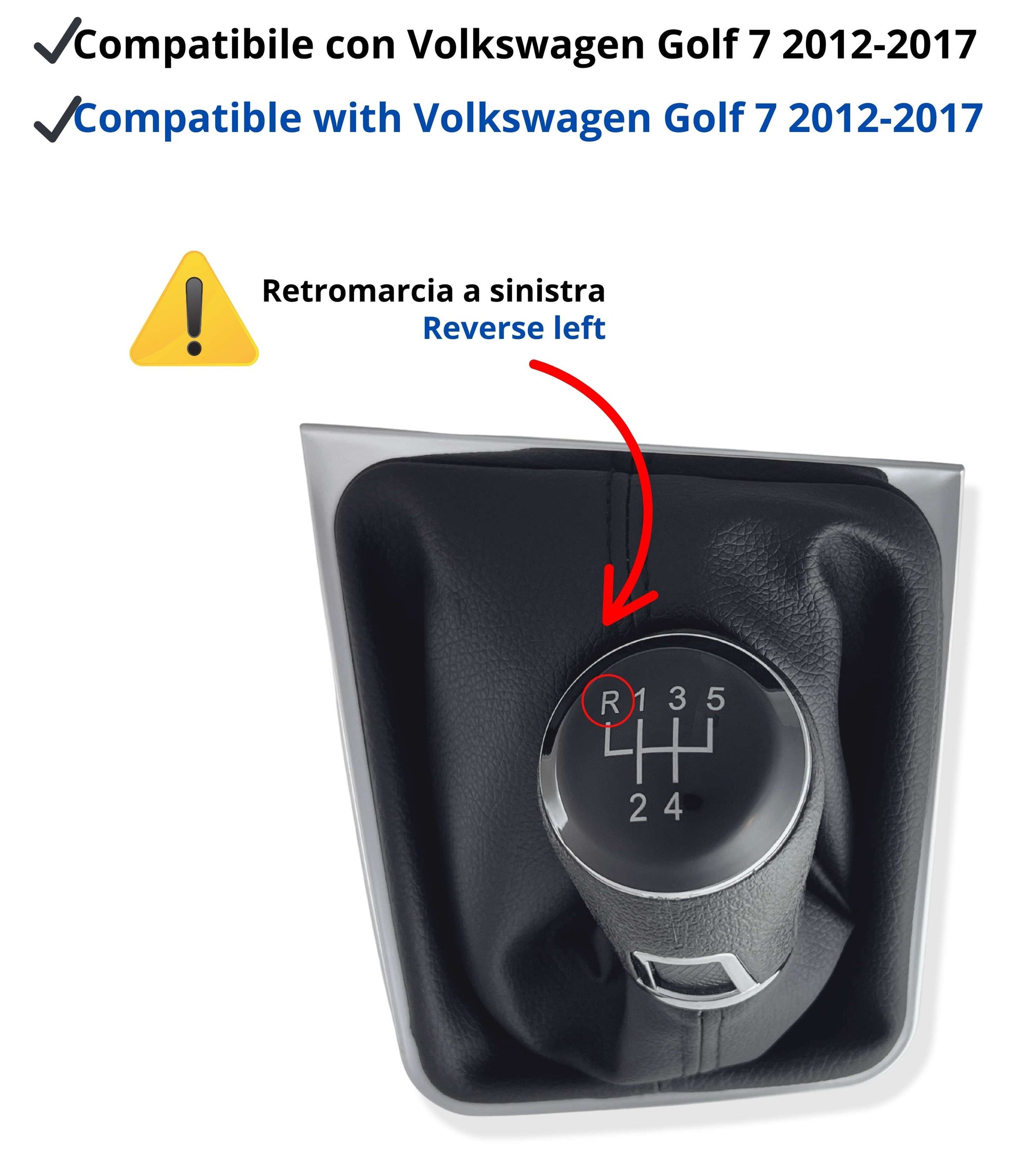 Kit Pomello 5 Marce e Cuffia Leva Cambio Manuale con Cornice Argento Compatibile con Volkswagen Golf 7 GTI GTD MK7 2012–2017, OEM 5G1711113