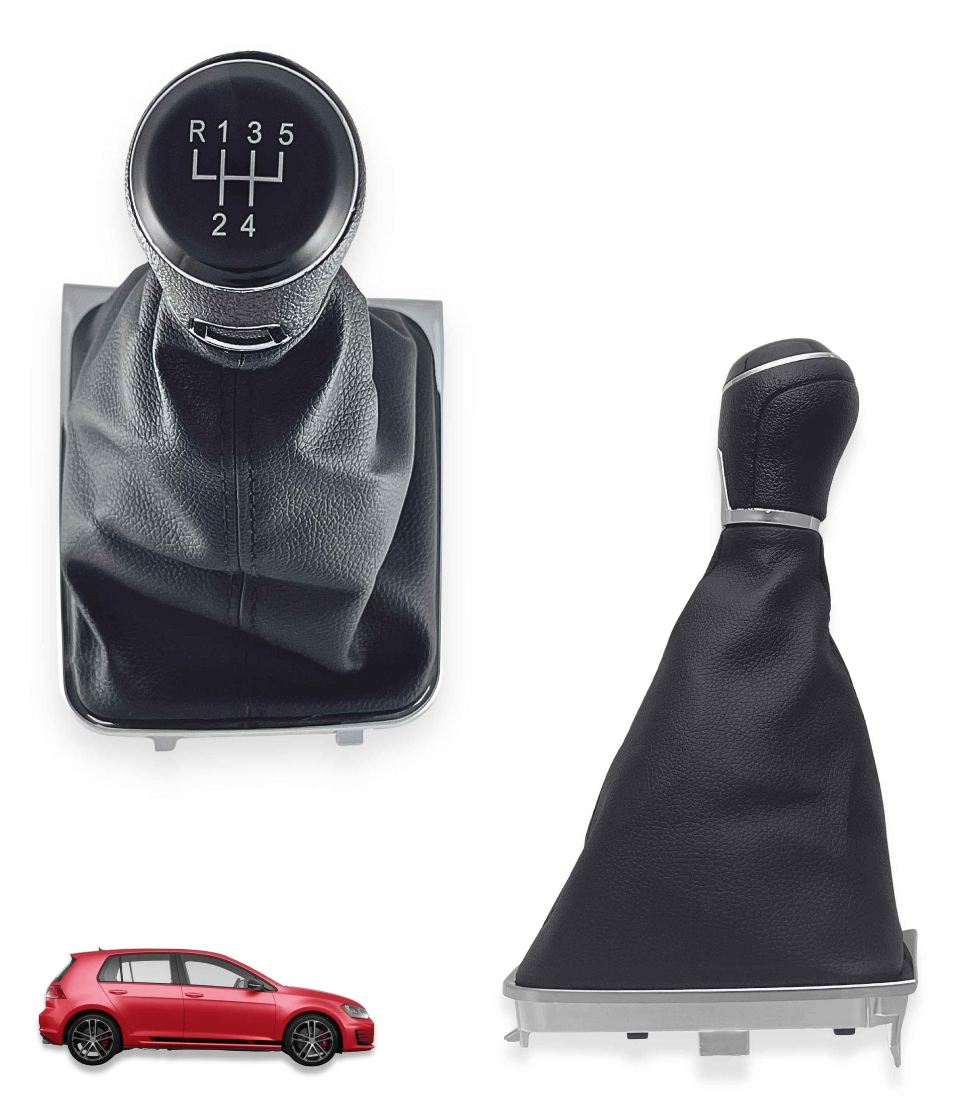 Kit Pomello 5 Marce e Cuffia Leva Cambio Manuale con Cornice Argento Compatibile con Volkswagen Golf 7 GTI GTD MK7 2012–2017, OEM 5G1711113