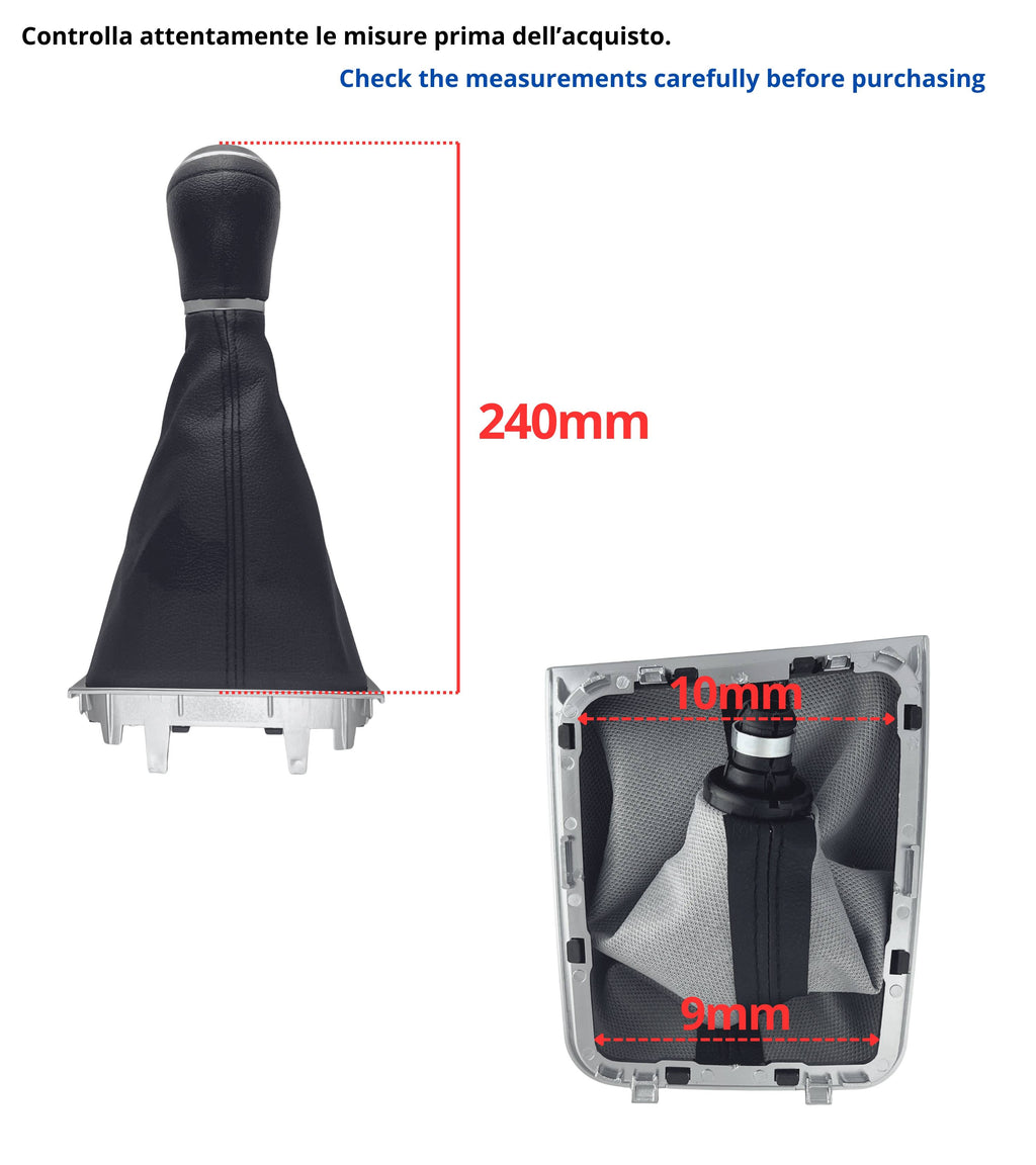 Kit Pomello 6 Marce e Cuffia Leva Cambio Manuale con Cornice Argento Compatibile con Volkswagen Golf 7 GTI GTD MK7 2012–2017, OEM 5G1711113