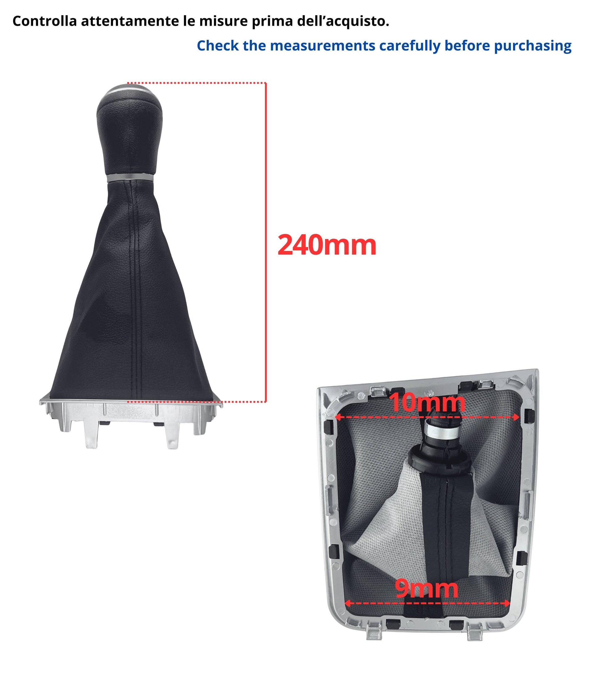Kit Pomello 6 Marce e Cuffia Leva Cambio Manuale con Cornice Argento Compatibile con Volkswagen Golf 7 GTI GTD MK7 2012–2017, OEM 5G1711113