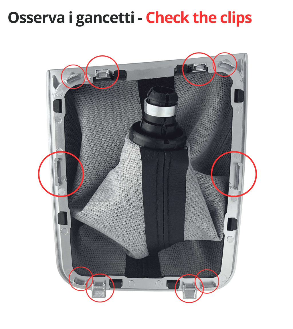 Kit Pomello 6 Marce e Cuffia Leva Cambio Manuale con Cornice Argento Compatibile con Volkswagen Golf 7 GTI GTD MK7 2012–2017, OEM 5G1711113
