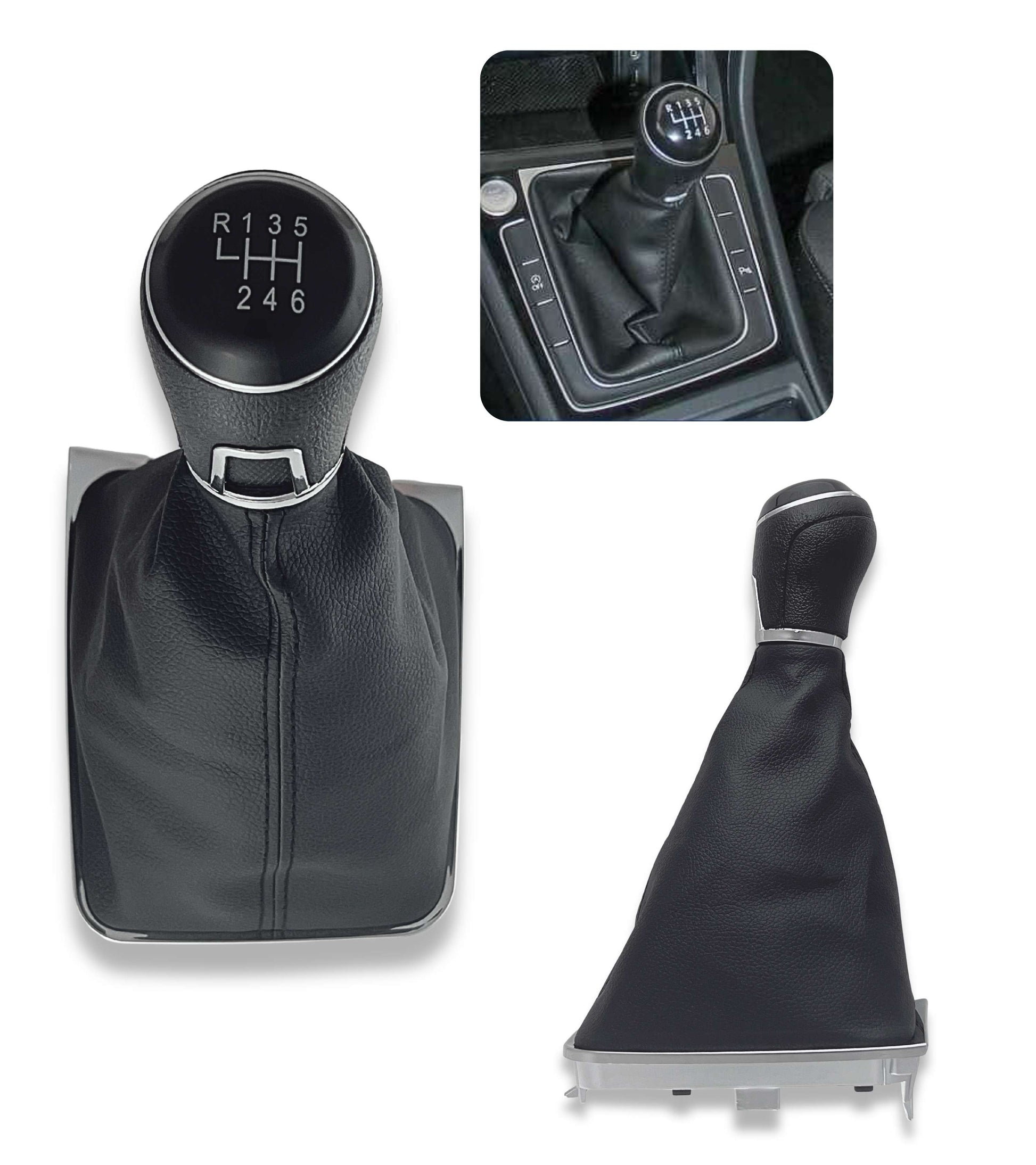 Kit Pomello 6 Marce e Cuffia Leva Cambio Manuale con Cornice Argento Compatibile con Volkswagen Golf 7 GTI GTD MK7 2012–2017, OEM 5G1711113
